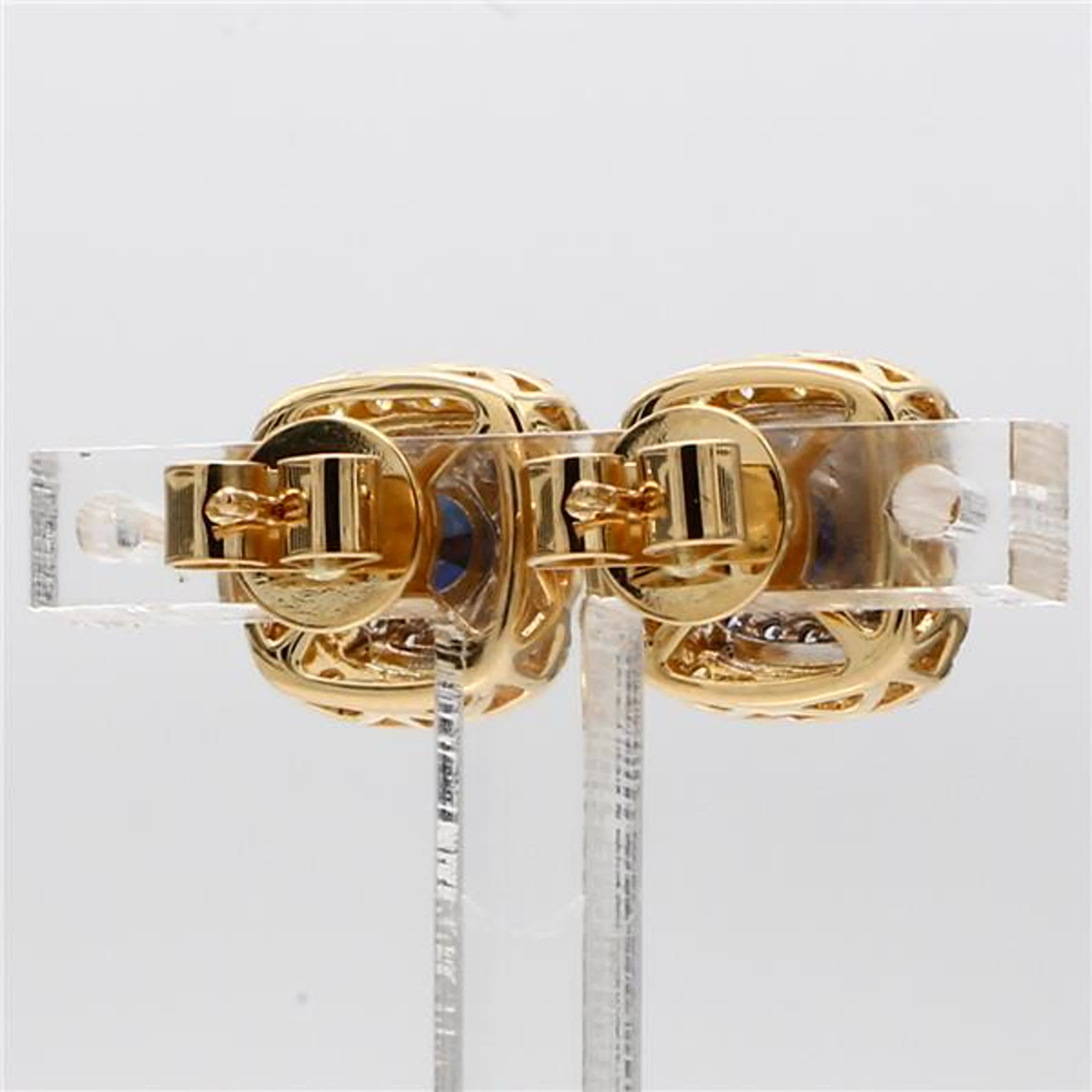 Natural Blue Round Sapphire and Diamond 1.20 Carat TW Gold Stud Earrings