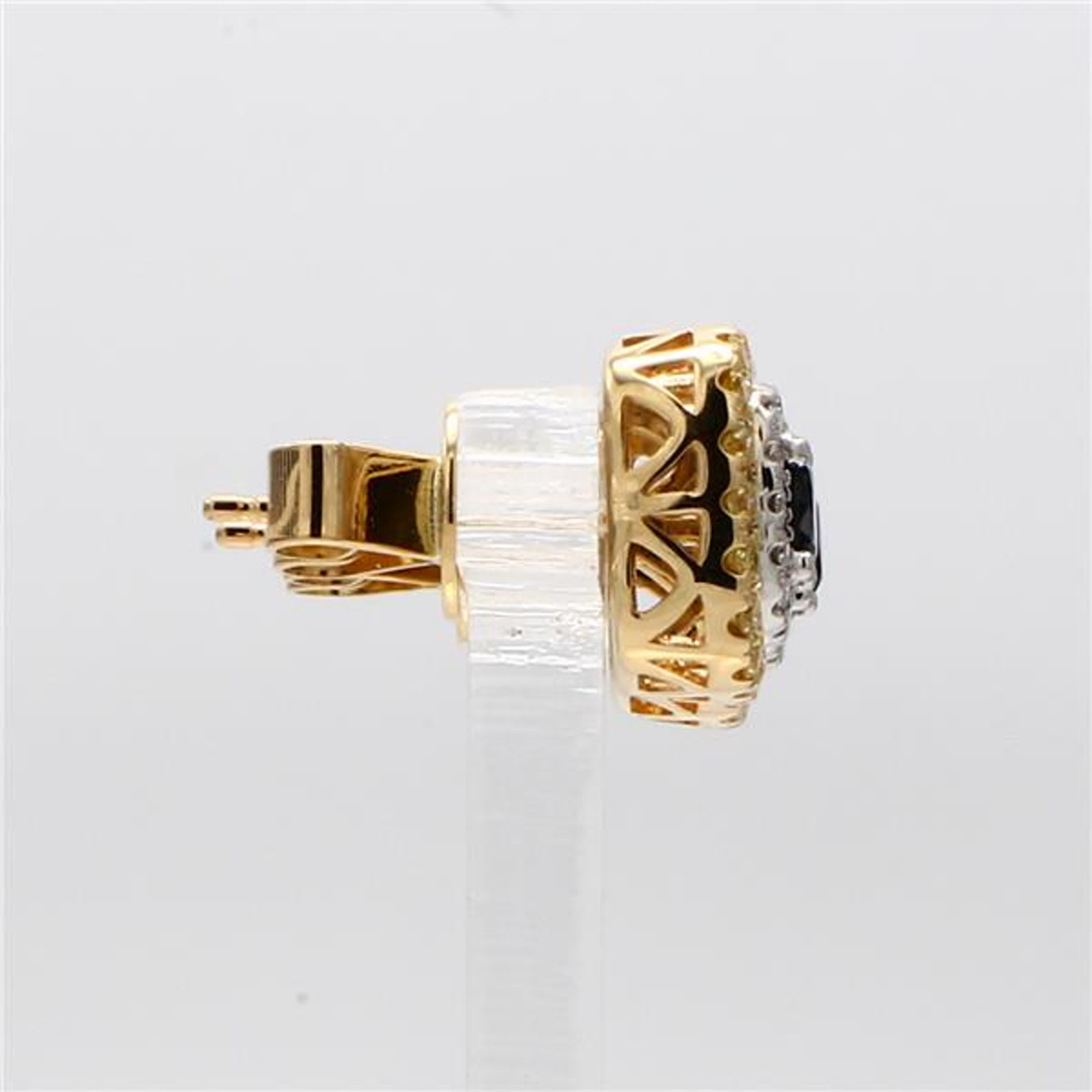 Natural Blue Round Sapphire and Diamond 1.20 Carat TW Gold Stud Earrings