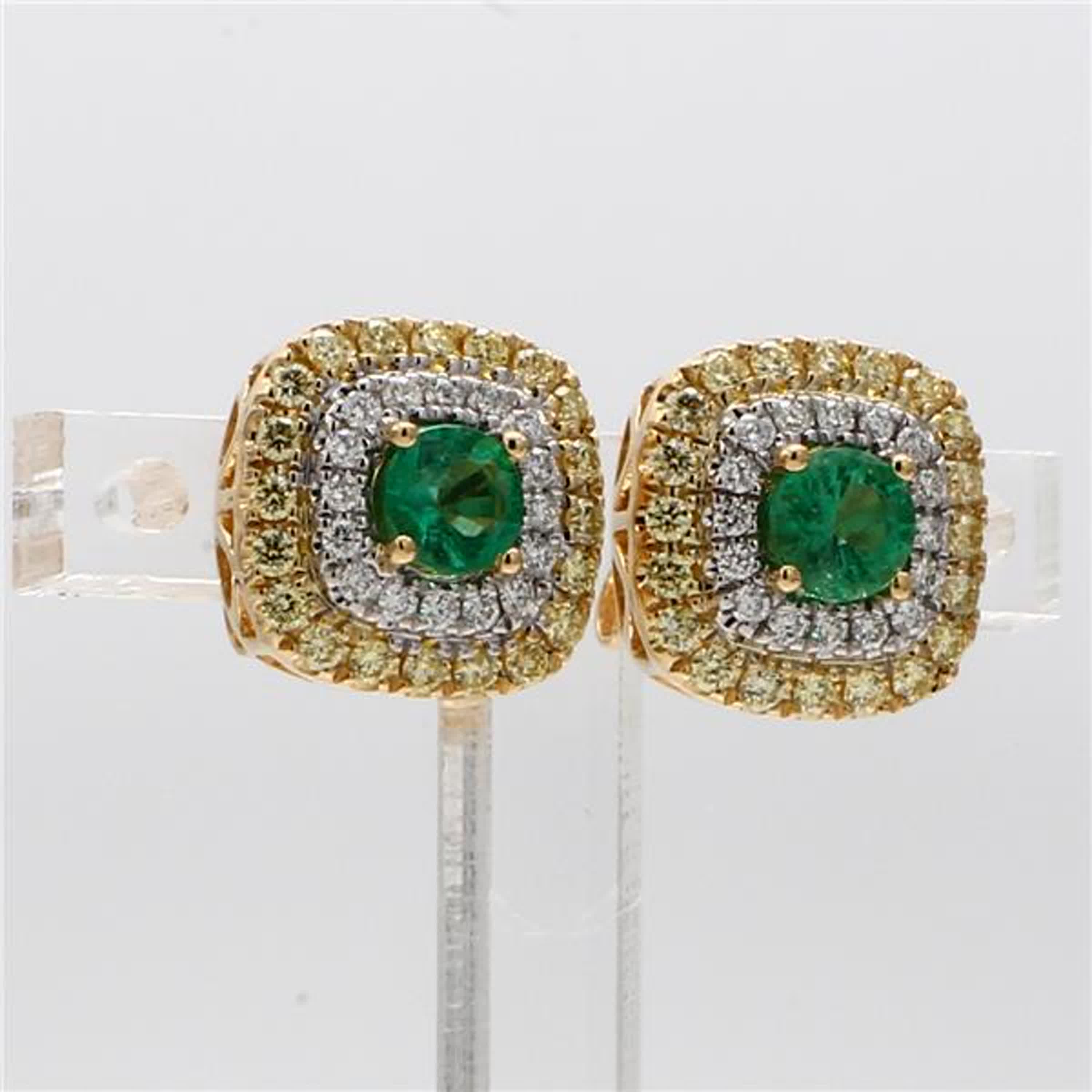 Natural Round Emerald and Diamond 1.08 Carat TW Gold Stud Earrings