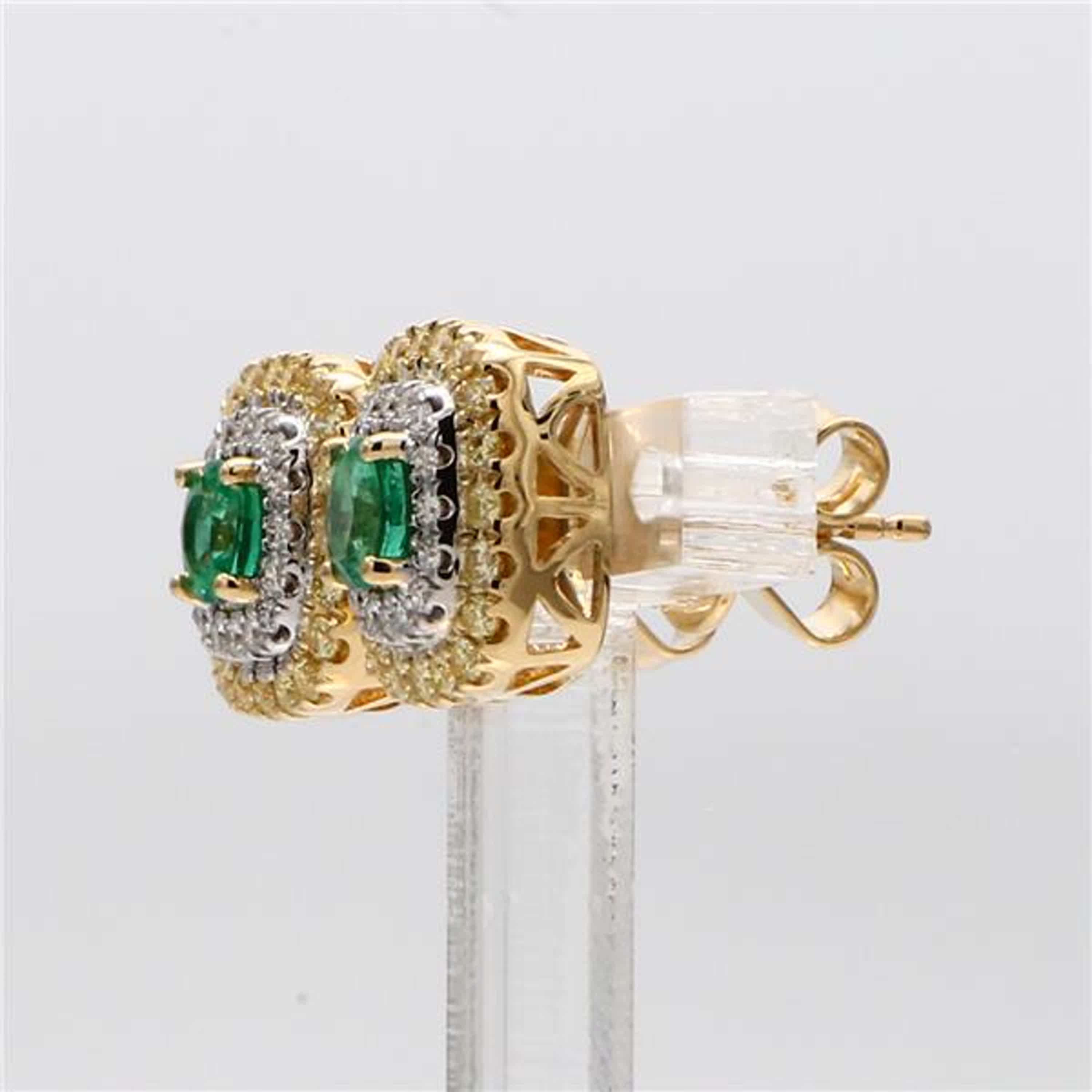 Natural Round Emerald and Diamond 1.08 Carat TW Gold Stud Earrings