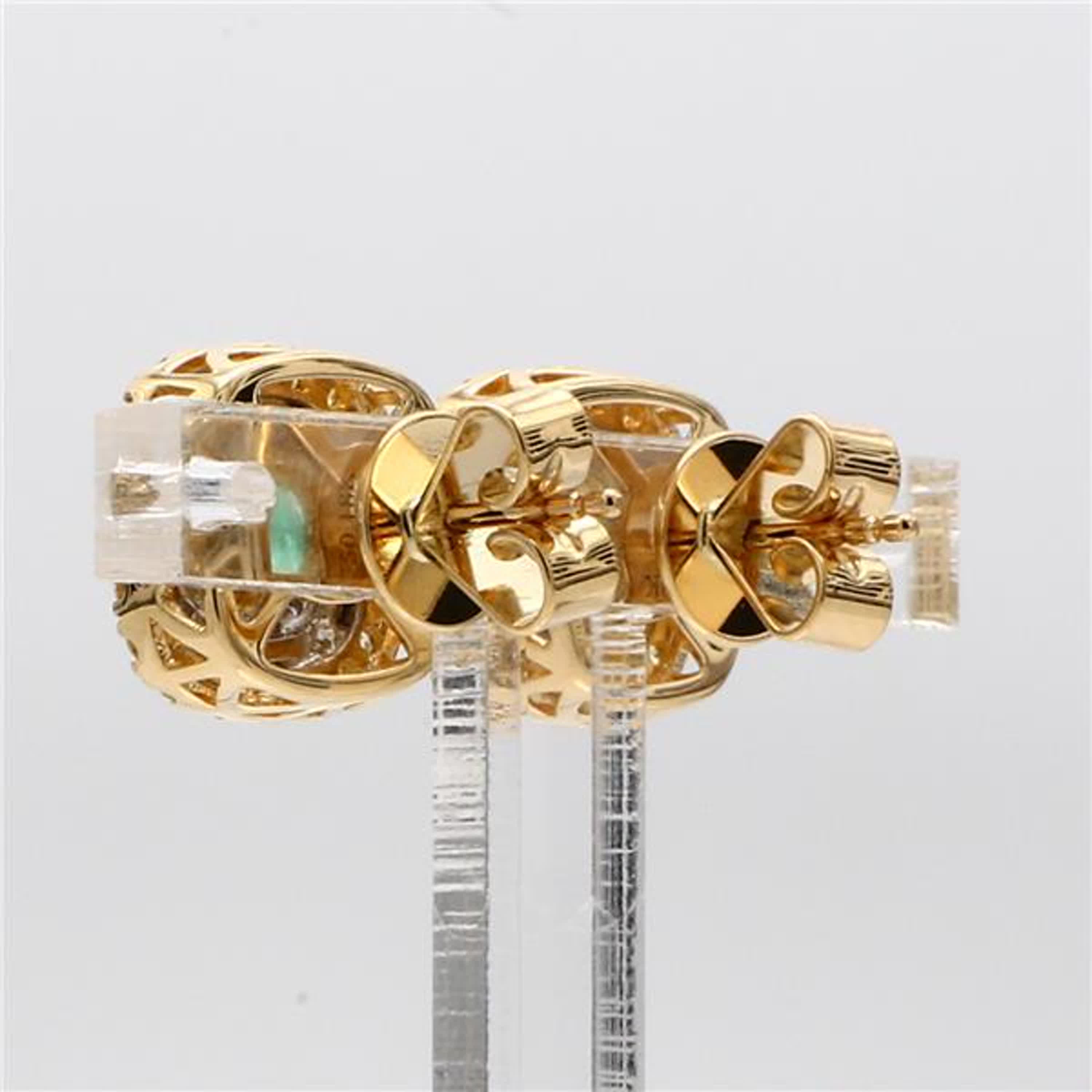 Natural Round Emerald and Diamond 1.08 Carat TW Gold Stud Earrings