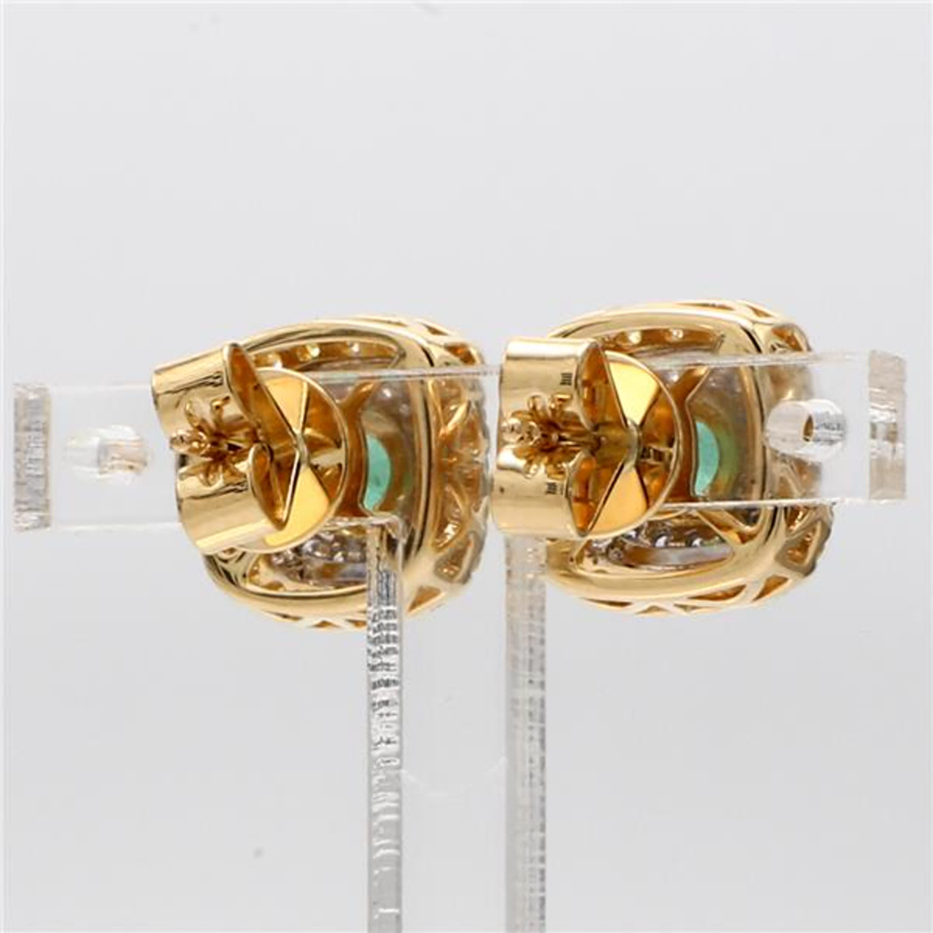 Natural Round Emerald and Diamond 1.08 Carat TW Gold Stud Earrings