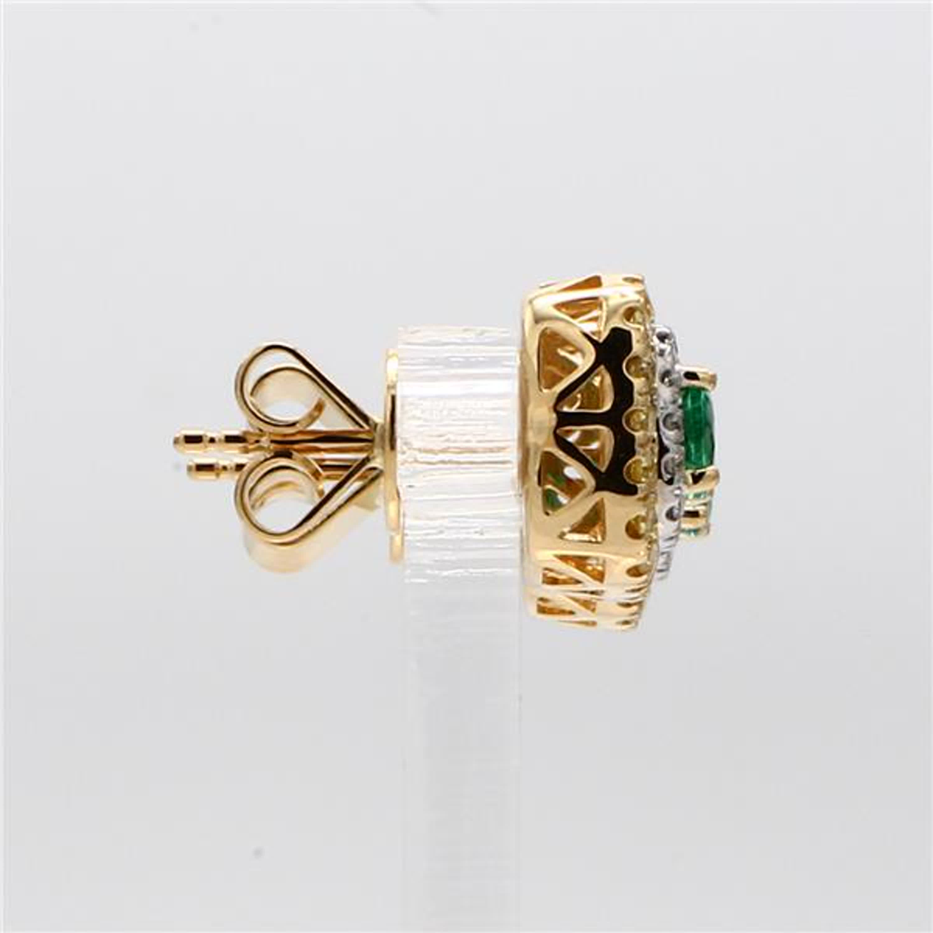 Natural Round Emerald and Diamond 1.08 Carat TW Gold Stud Earrings