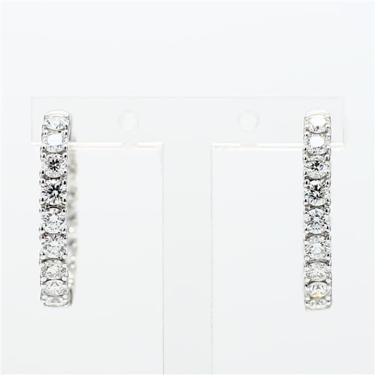 Natural White Round Diamond 1.61 Carat TW White Gold Dangle Earrings