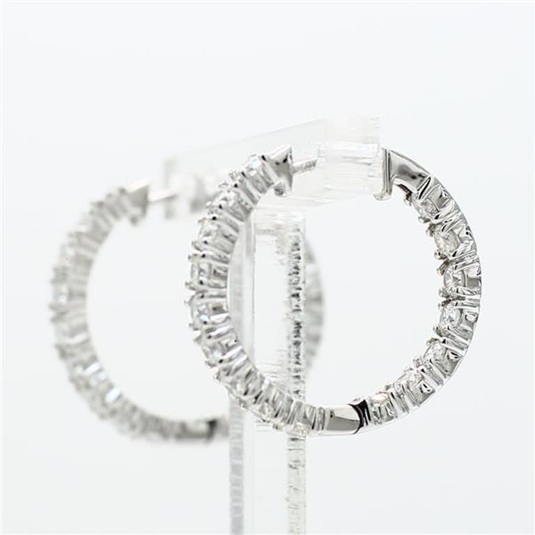 Natural White Round Diamond 1.61 Carat TW White Gold Dangle Earrings