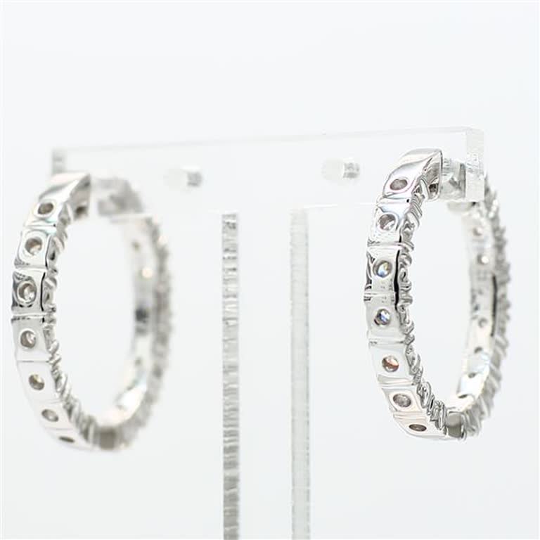 Natural White Round Diamond 1.61 Carat TW White Gold Dangle Earrings