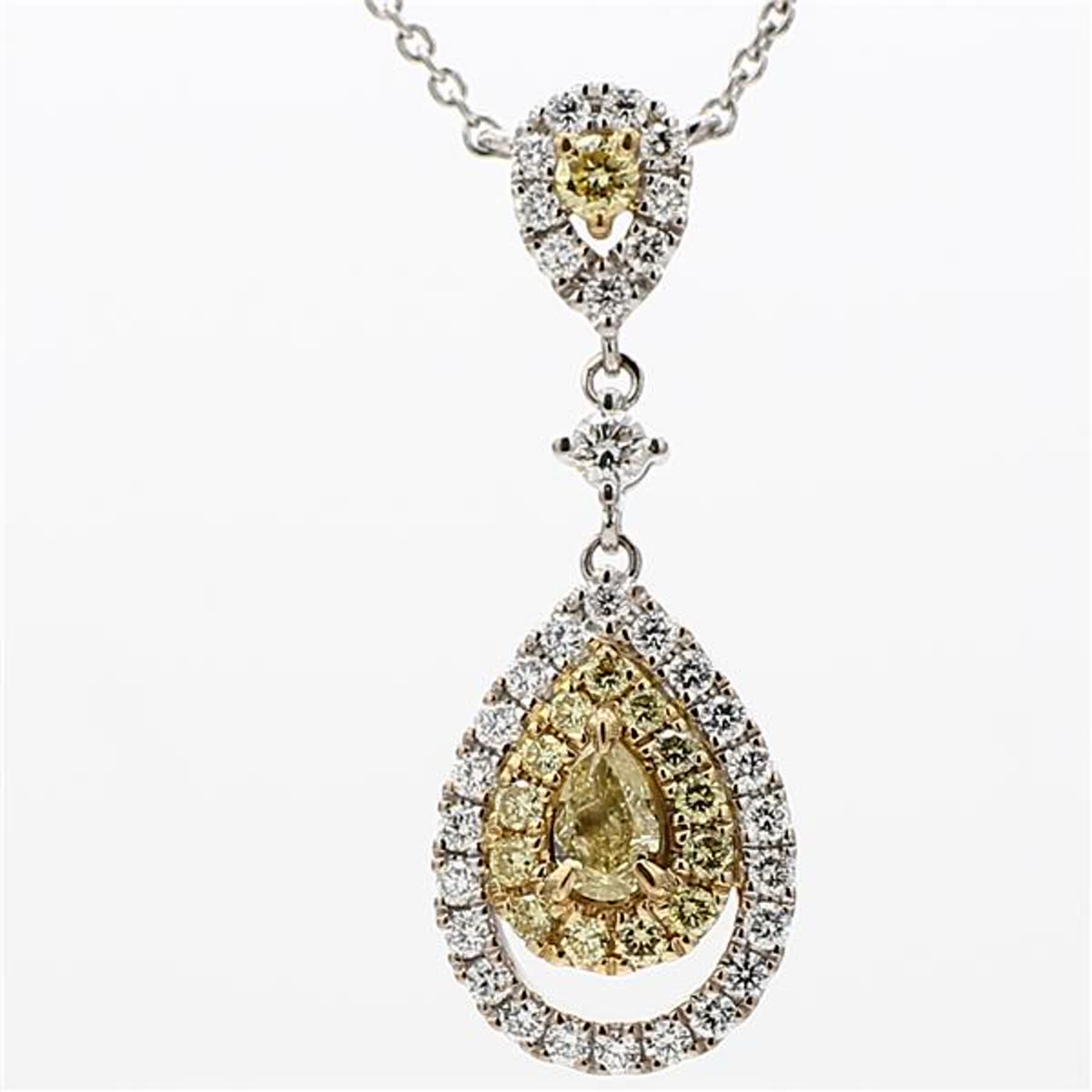 Natural Yellow Pear and White Diamond 1.07 Carat TW Gold Drop Necklace