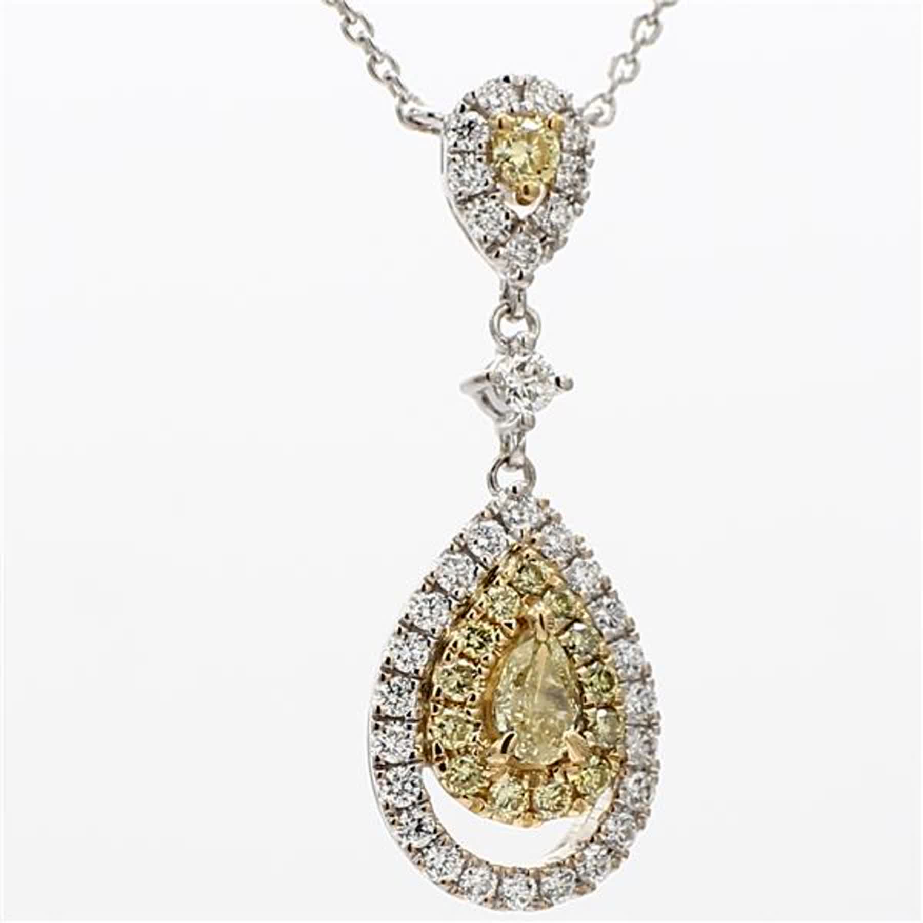 Natural Yellow Pear and White Diamond 1.07 Carat TW Gold Drop Necklace