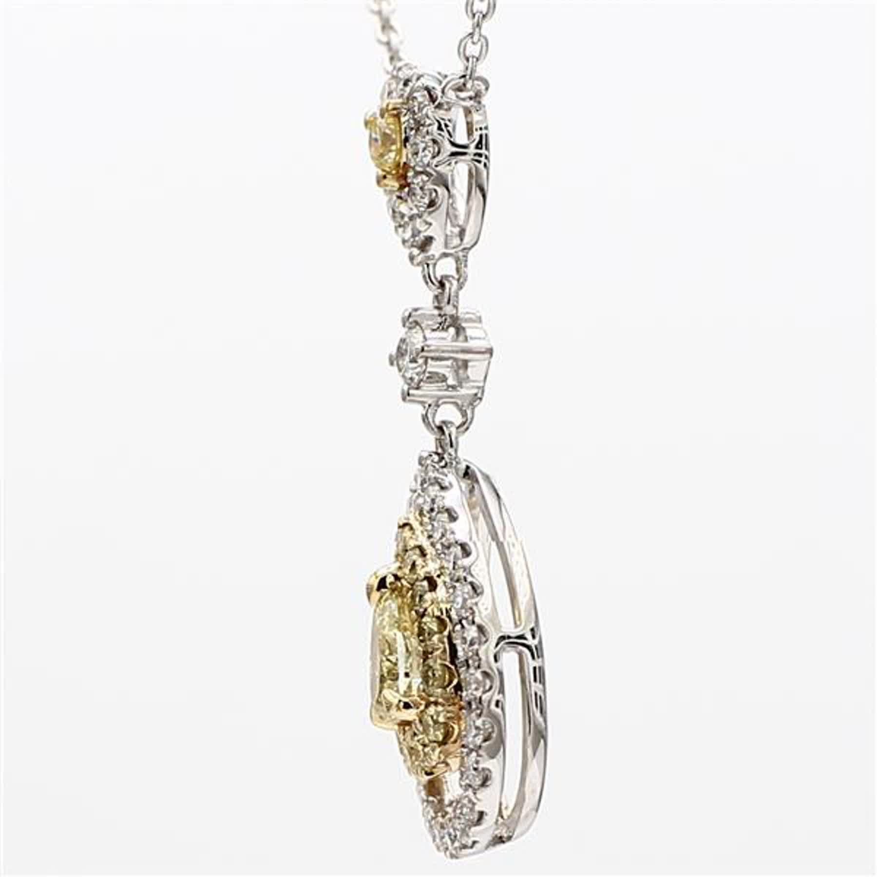 Natural Yellow Pear and White Diamond 1.07 Carat TW Gold Drop Necklace