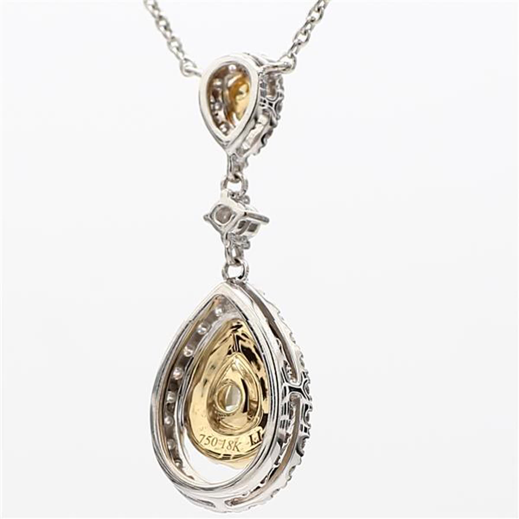 Natural Yellow Pear and White Diamond 1.07 Carat TW Gold Drop Necklace