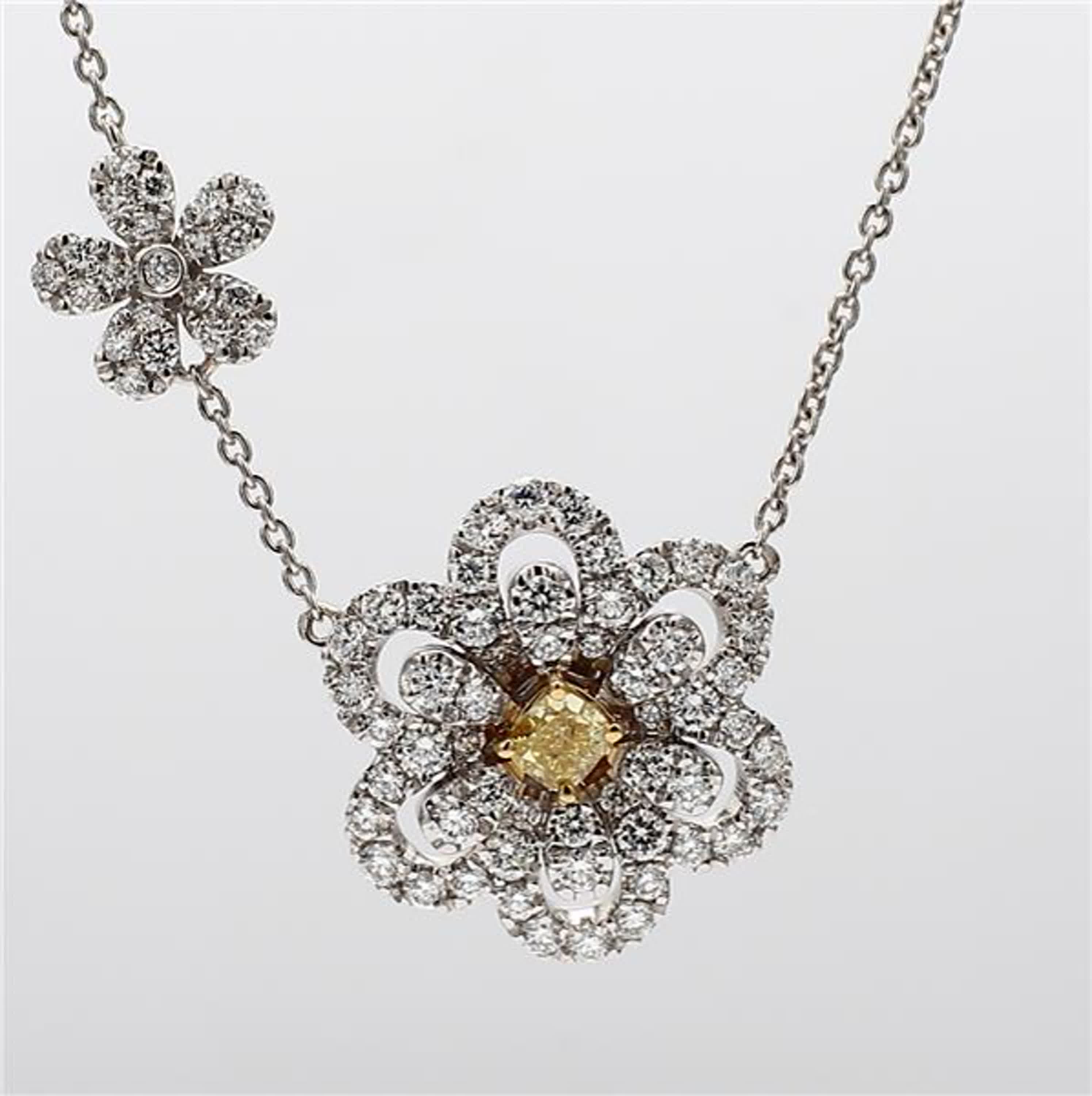 Natural Yellow Cushion and White Diamond .92 Carat TW Gold Drop Necklace