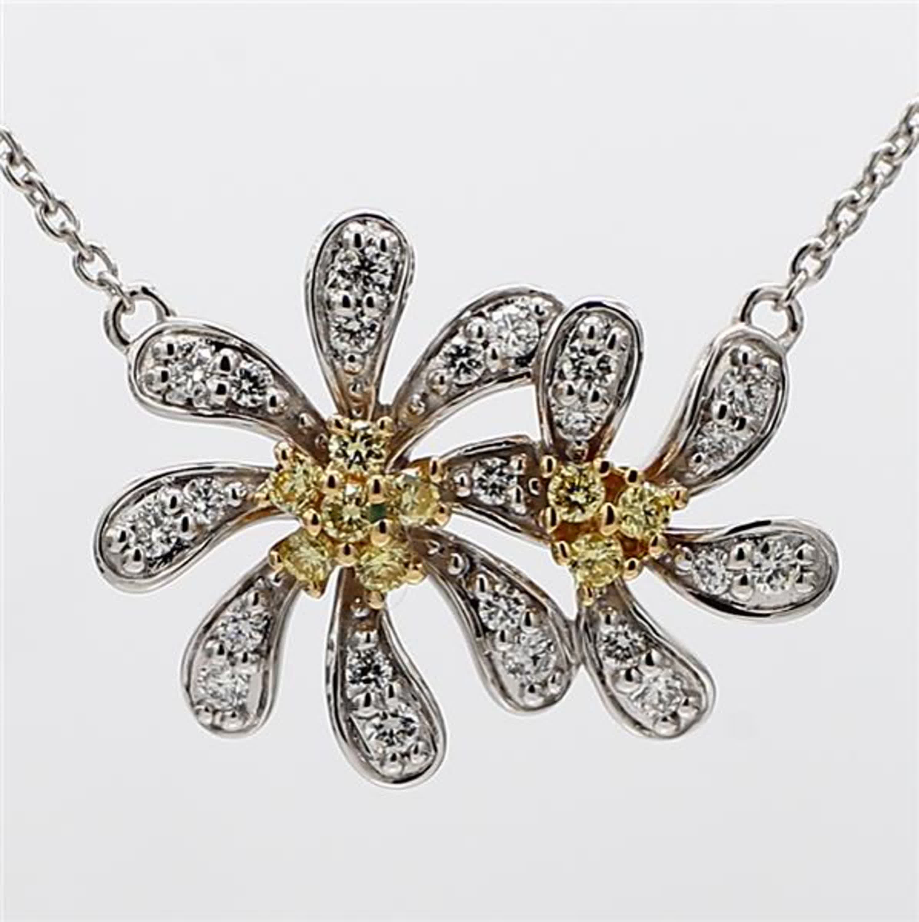 Natural Yellow Round and White Diamond .35 Carat TW Gold Drop Necklace