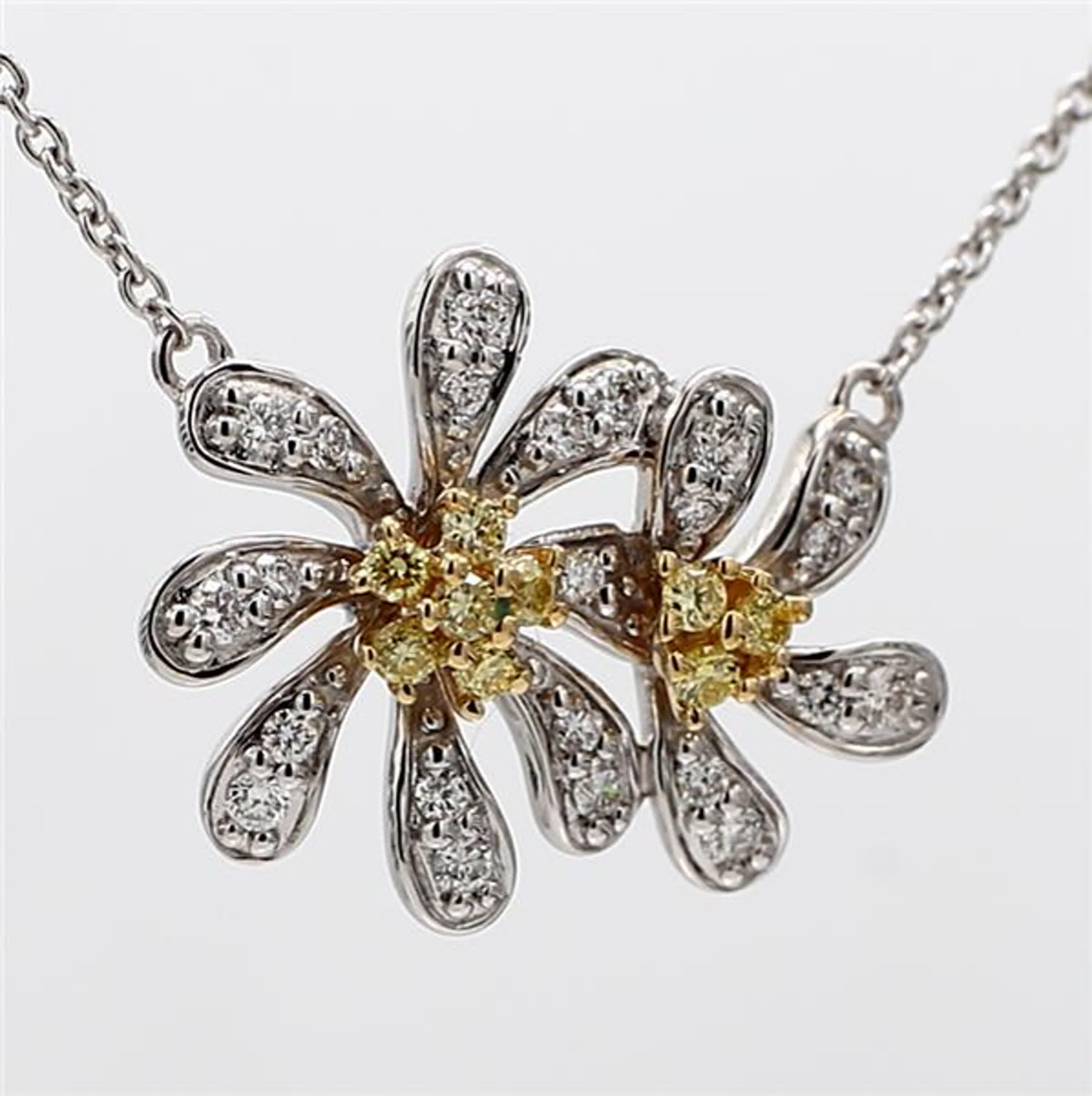 Natural Yellow Round and White Diamond .35 Carat TW Gold Drop Necklace