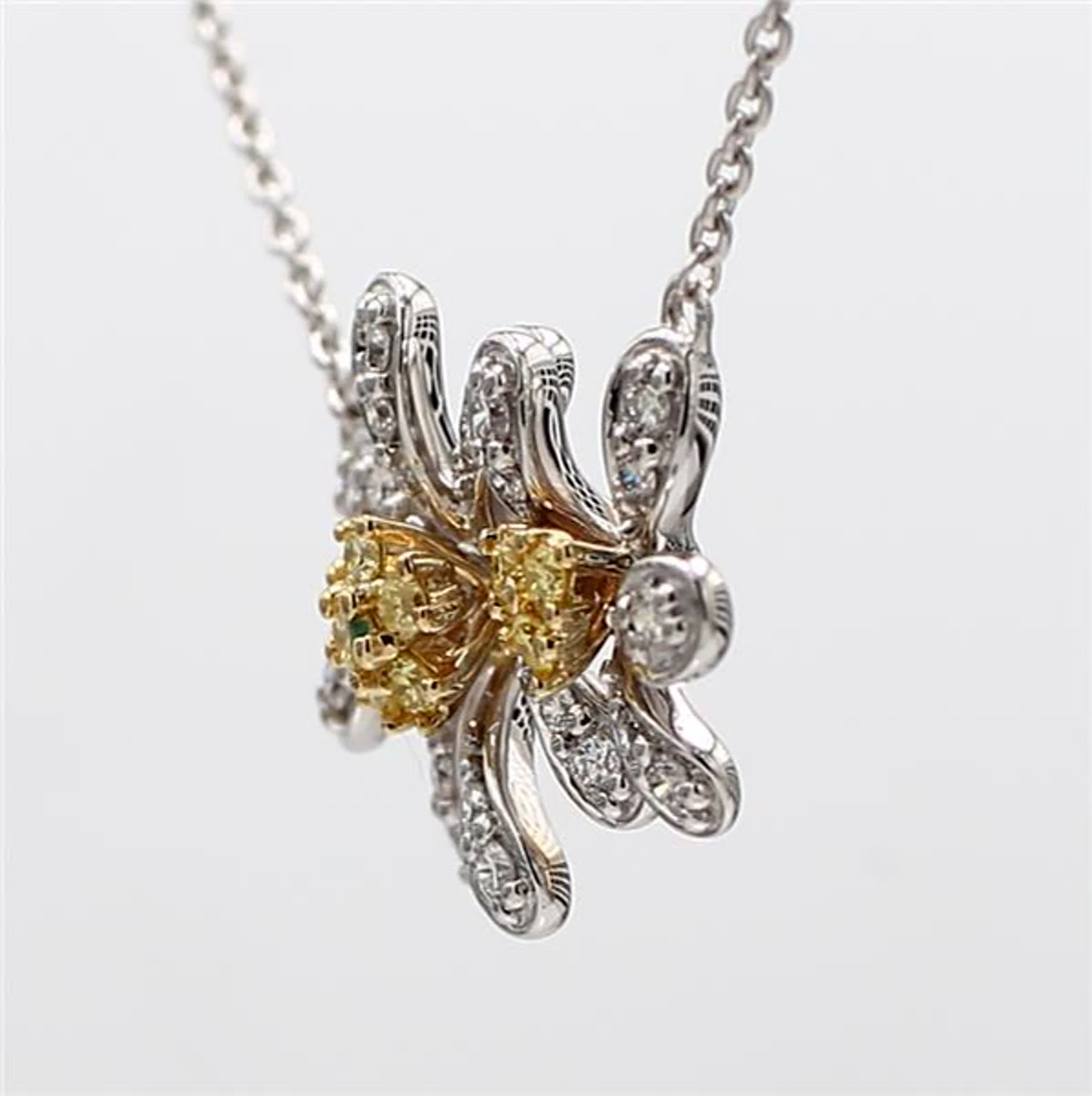 Natural Yellow Round and White Diamond .35 Carat TW Gold Drop Necklace