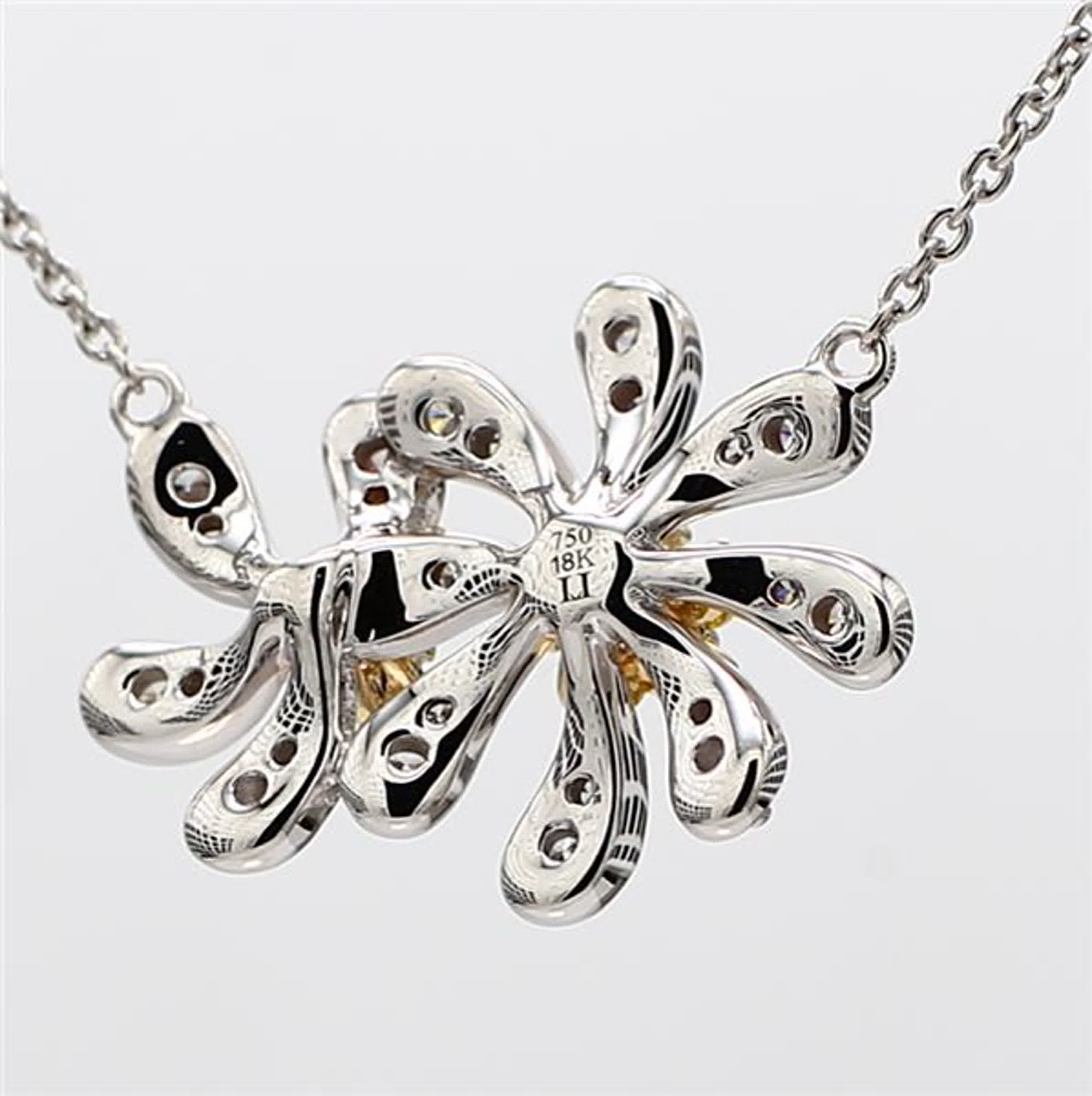 Natural Yellow Round and White Diamond .35 Carat TW Gold Drop Necklace
