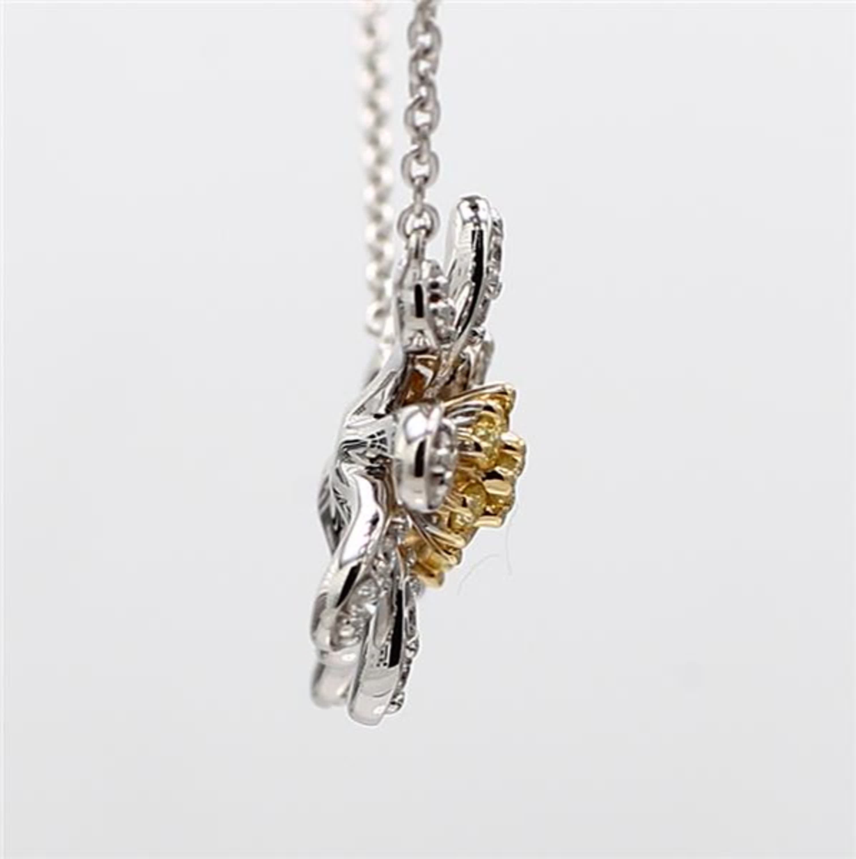 Natural Yellow Round and White Diamond .35 Carat TW Gold Drop Necklace
