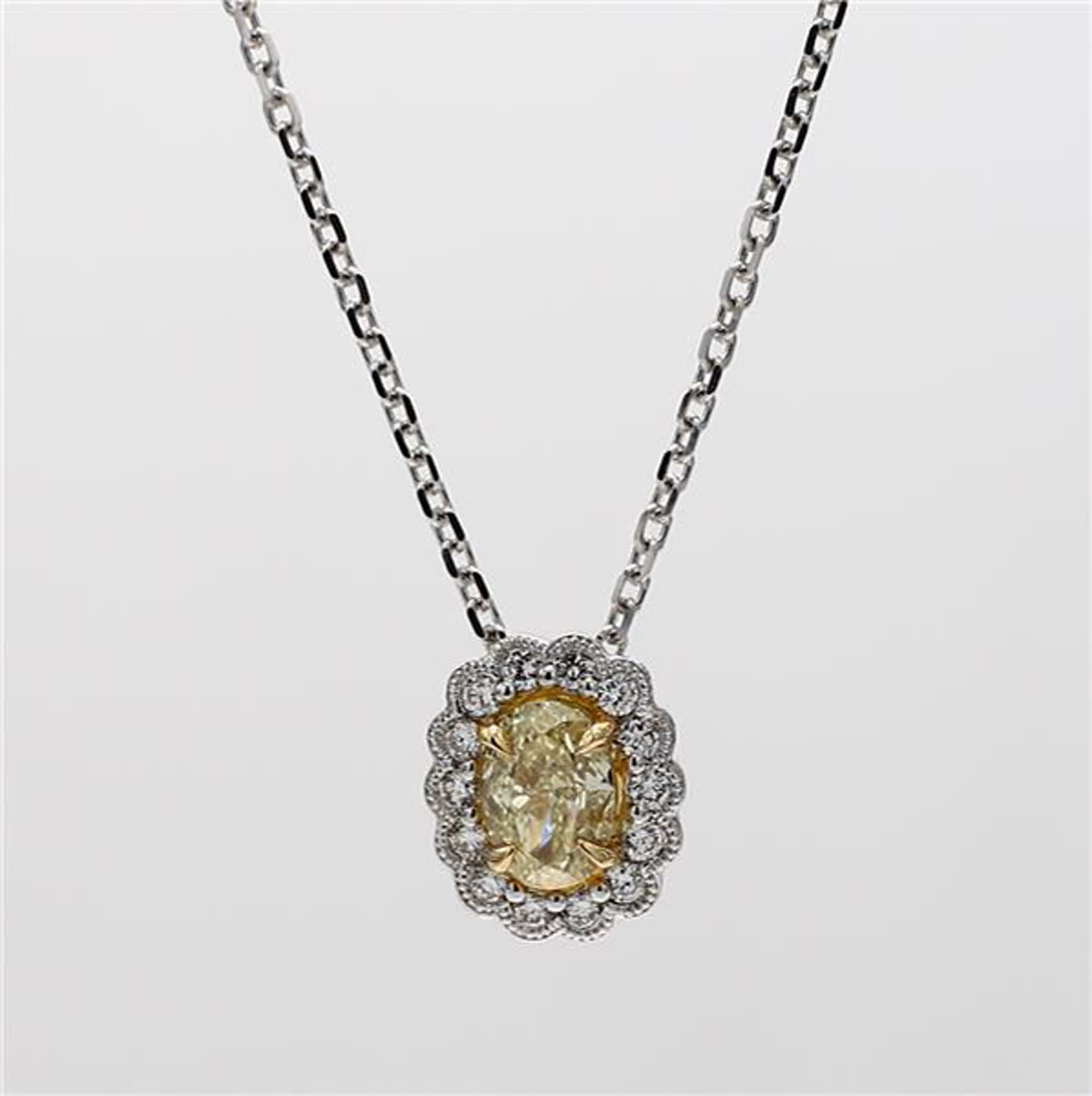 Natural Yellow Oval and White Diamond .90 Carat TW Gold Drop Pendant