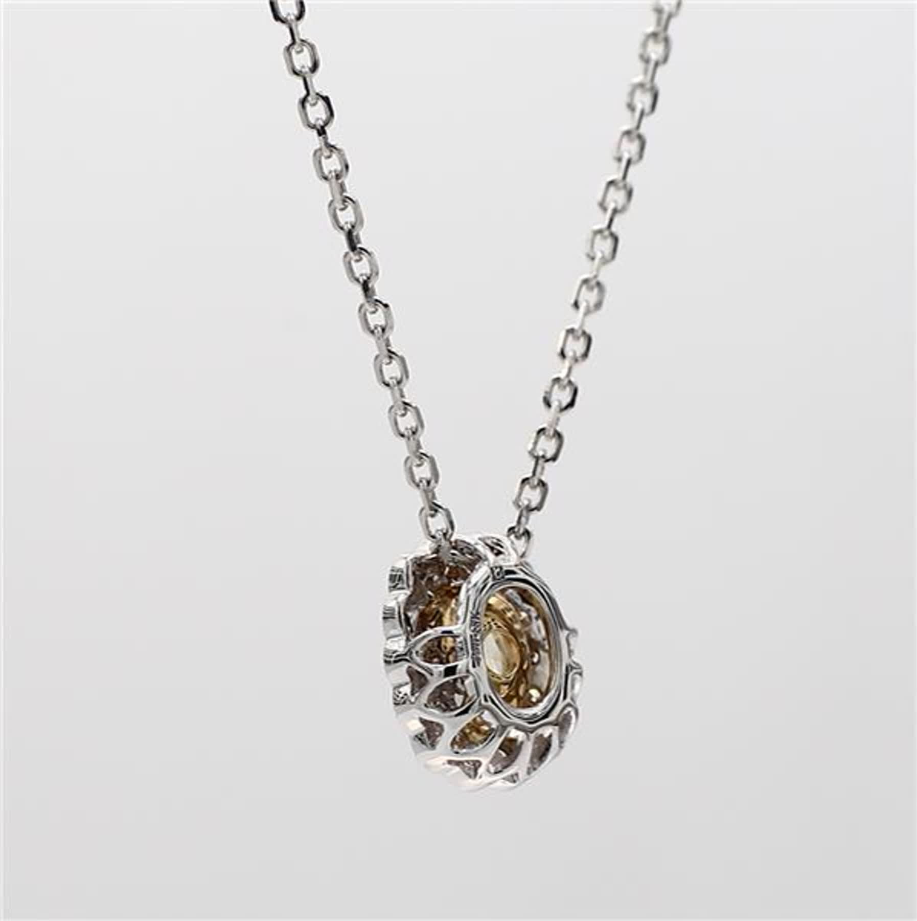 Natural Yellow Oval and White Diamond .90 Carat TW Gold Drop Pendant