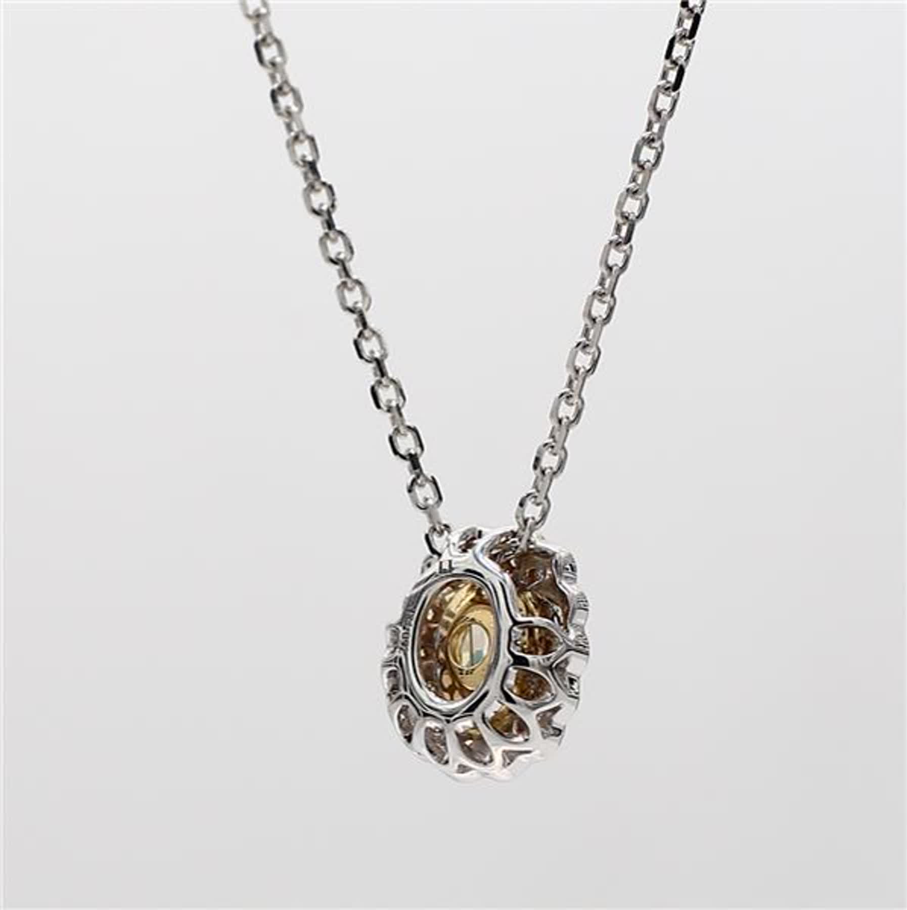 Natural Yellow Oval and White Diamond .90 Carat TW Gold Drop Pendant
