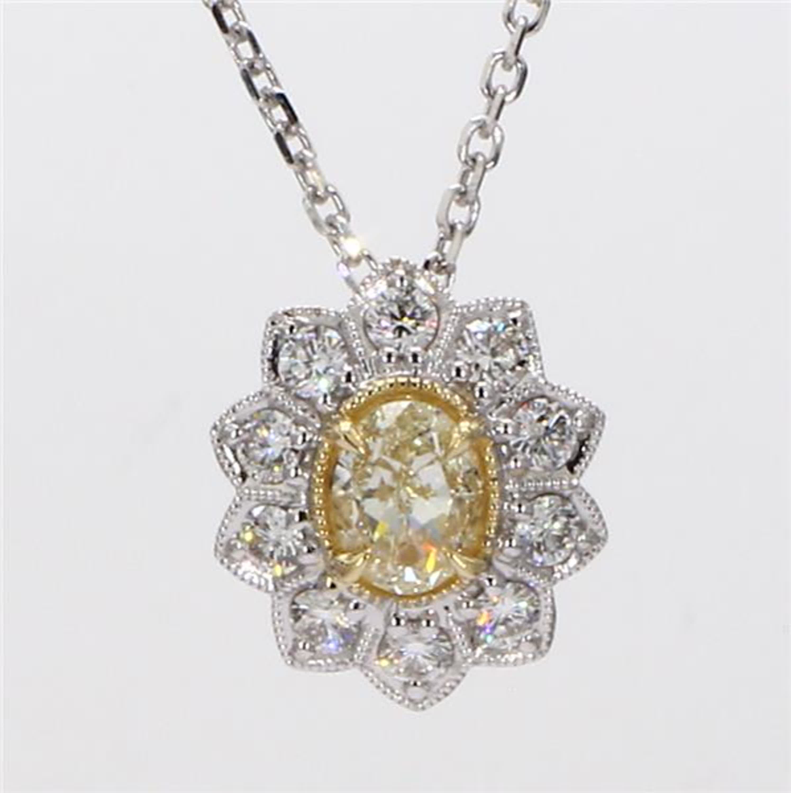 Natural Yellow Oval and White Diamond 1.08 Carat TW Gold Drop Pendant