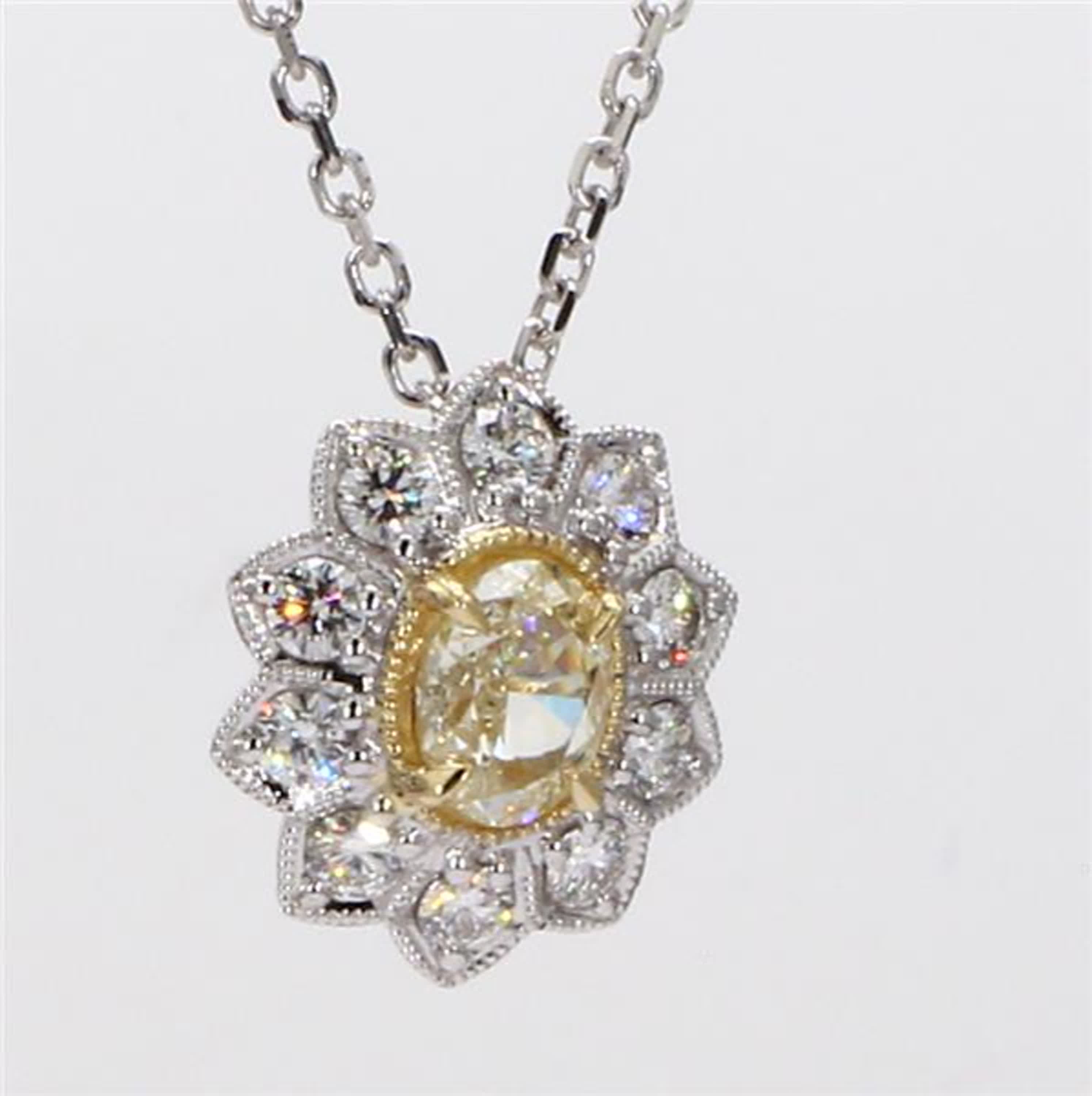 Natural Yellow Oval and White Diamond 1.08 Carat TW Gold Drop Pendant