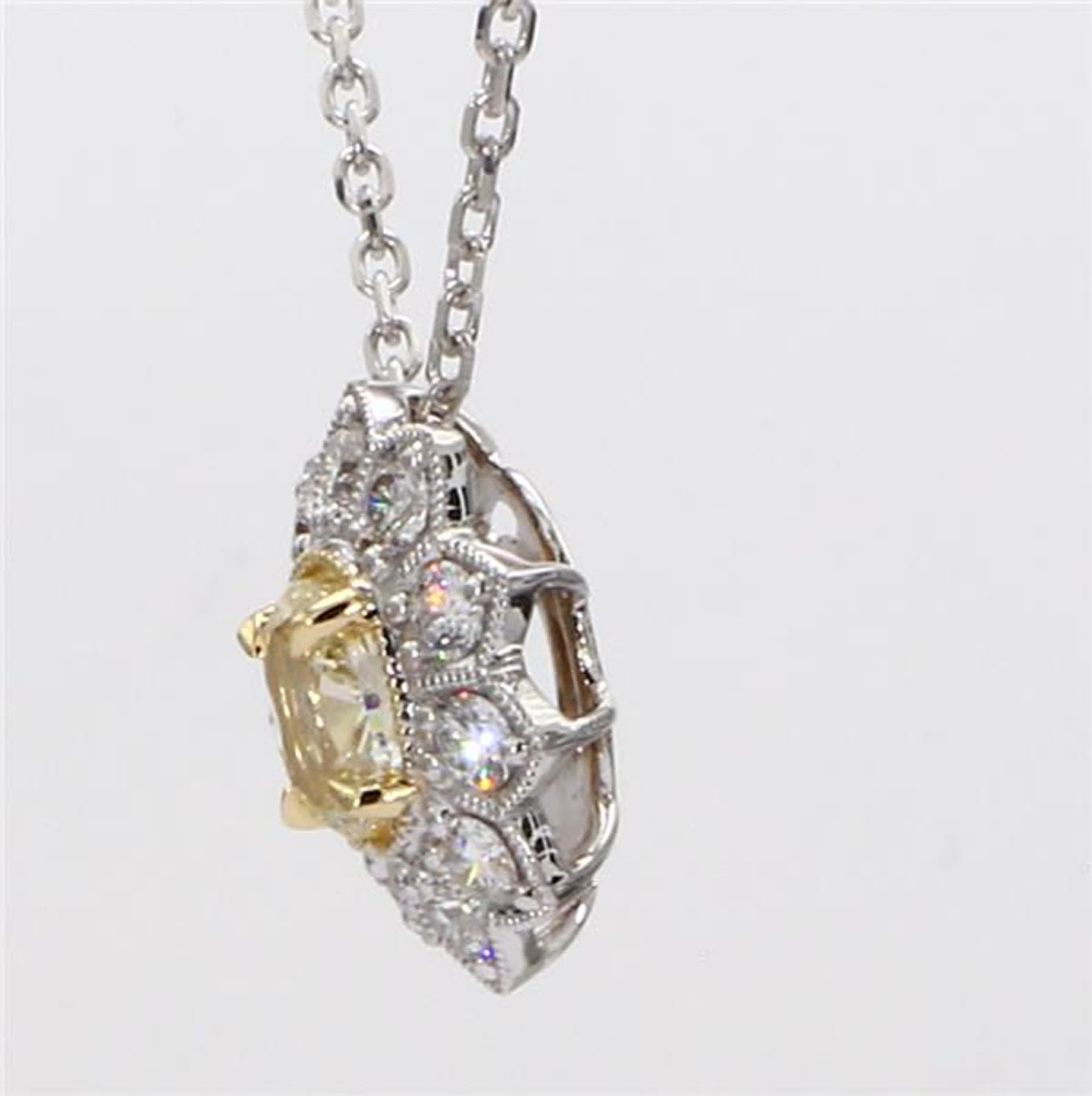 Natural Yellow Oval and White Diamond 1.08 Carat TW Gold Drop Pendant