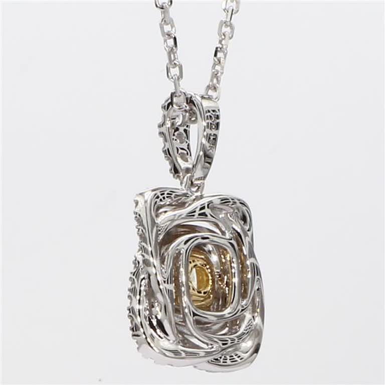 Natural Yellow Cushion and White Diamond 1.08 Carat TW Gold Drop Pendant