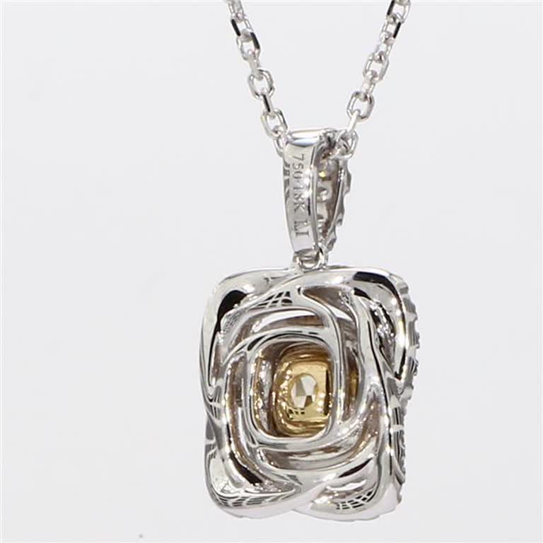 Natural Yellow Cushion and White Diamond 1.08 Carat TW Gold Drop Pendant