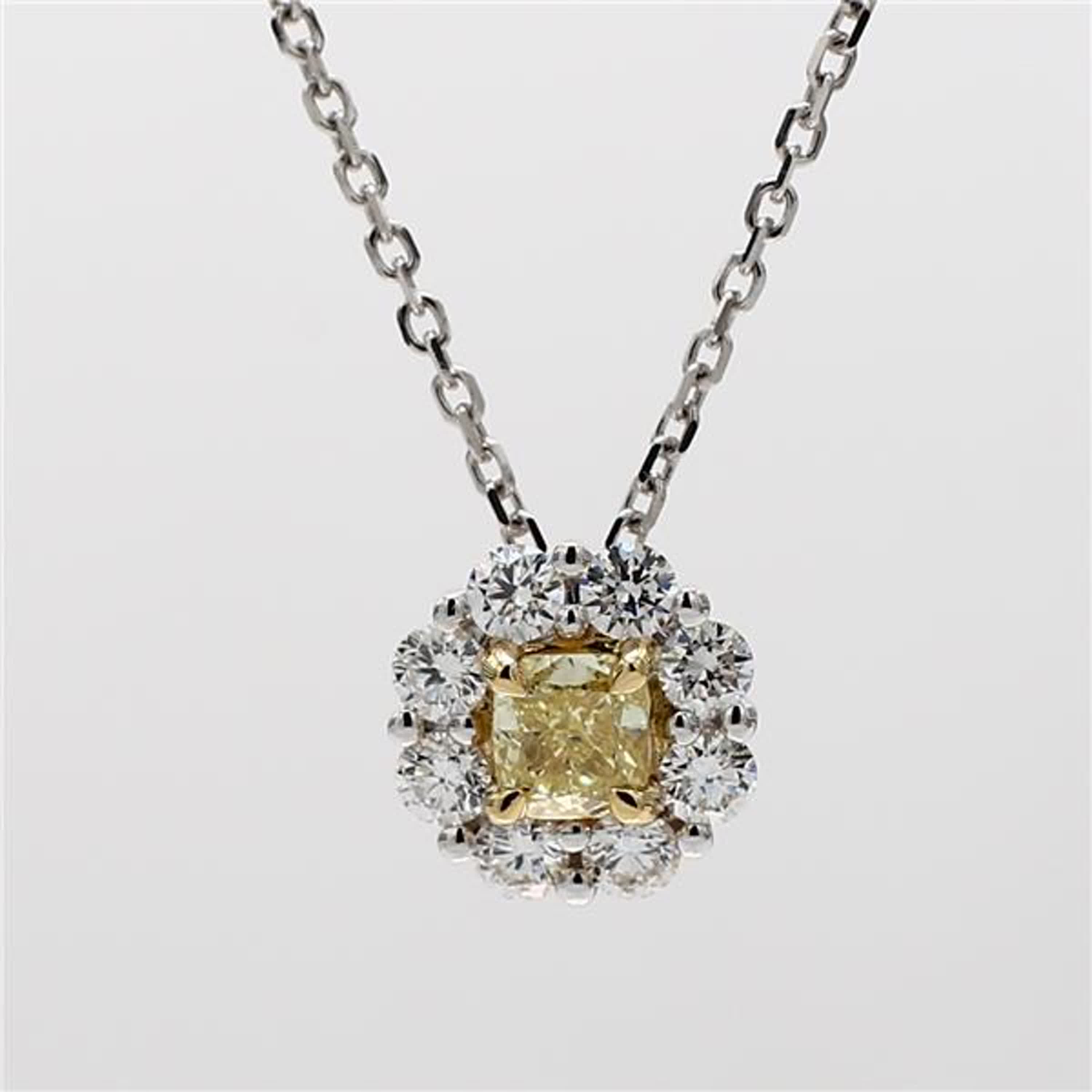 Natural Yellow Cushion and White Diamond 1.08 Carat TW Gold Drop Pendant