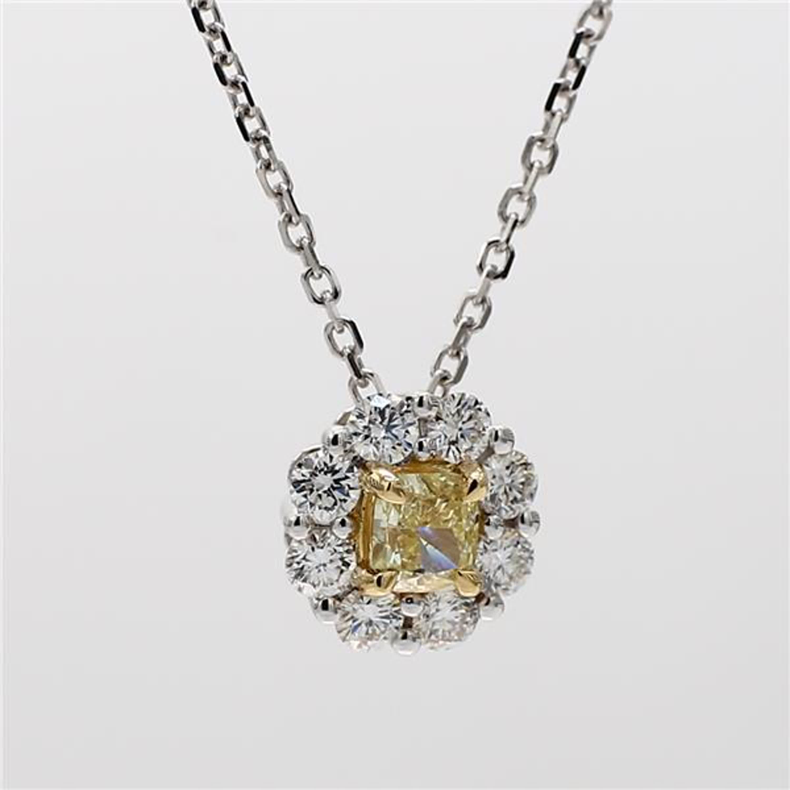 Natural Yellow Cushion and White Diamond 1.08 Carat TW Gold Drop Pendant