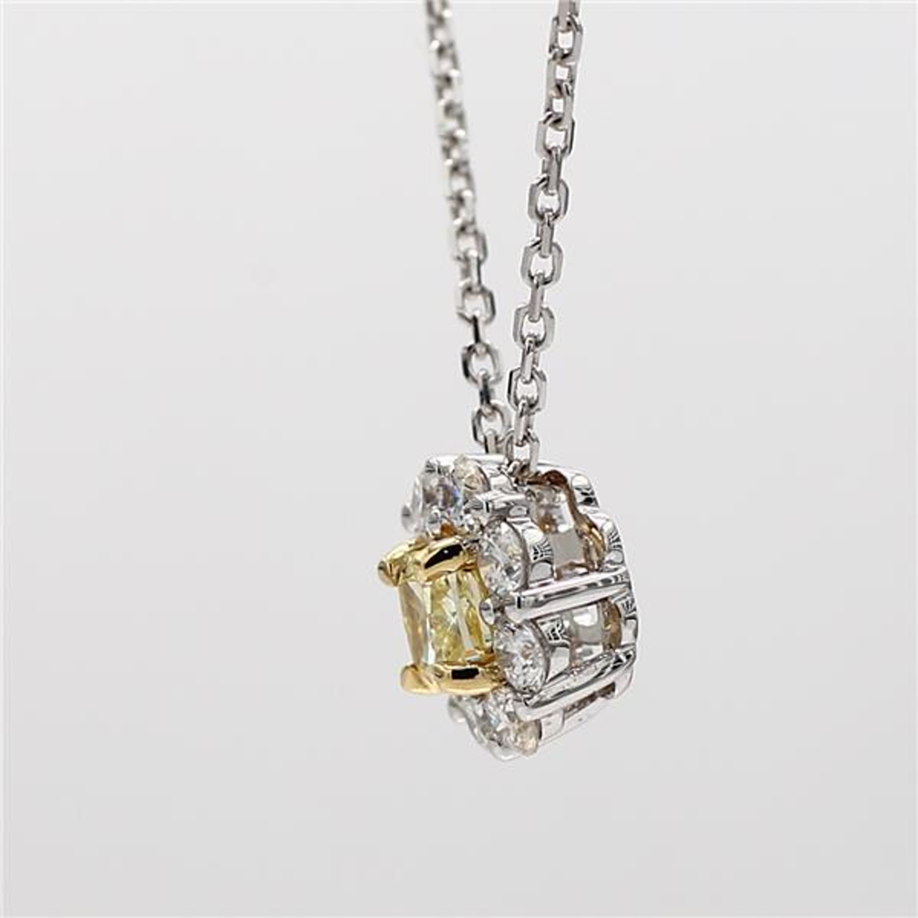 Natural Yellow Cushion and White Diamond 1.08 Carat TW Gold Drop Pendant