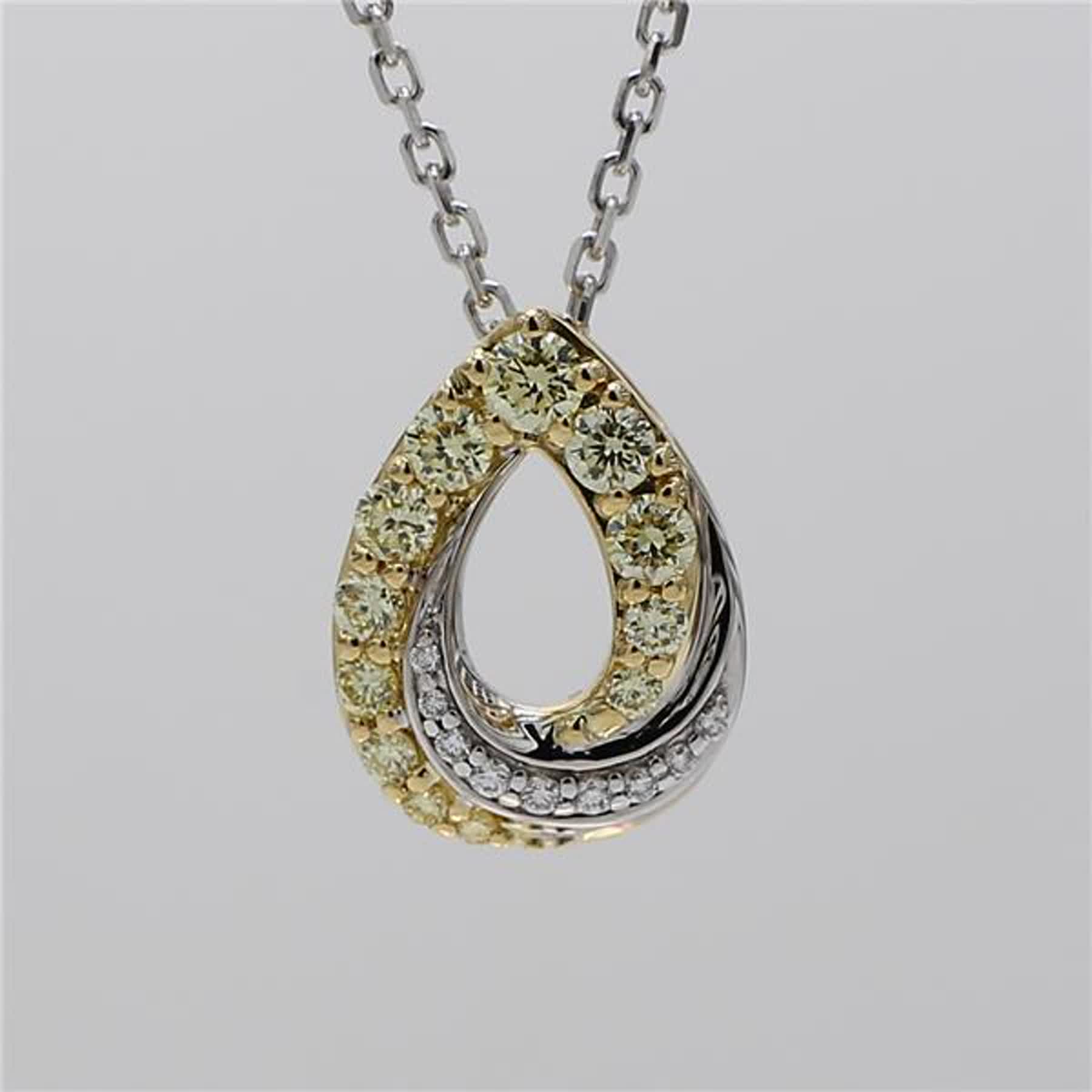 Natural Yellow Round and White Diamond .42 Carat TW Gold Drop Pendant