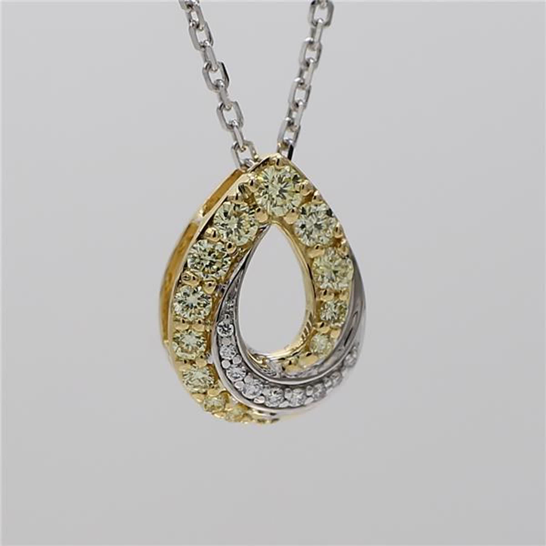 Natural Yellow Round and White Diamond .42 Carat TW Gold Drop Pendant
