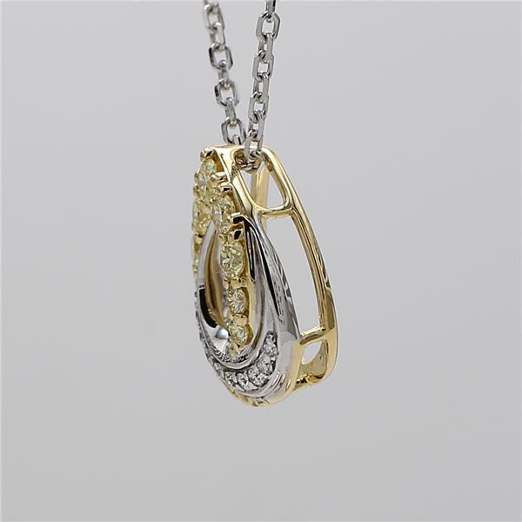 Natural Yellow Round and White Diamond .42 Carat TW Gold Drop Pendant