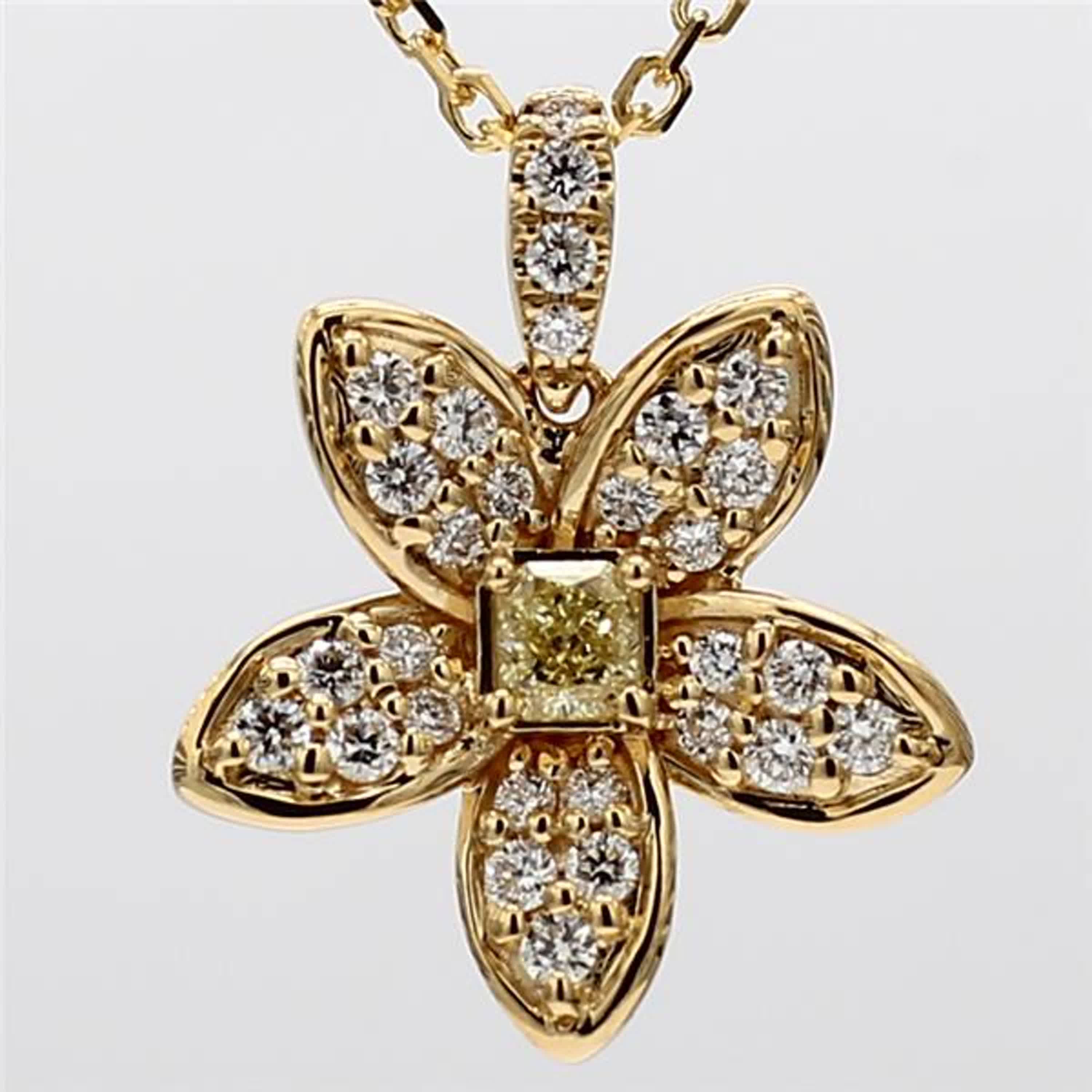 Natural Yellow Cushion and White Diamond .44 Carat TW Yellow Gold Drop Pendant