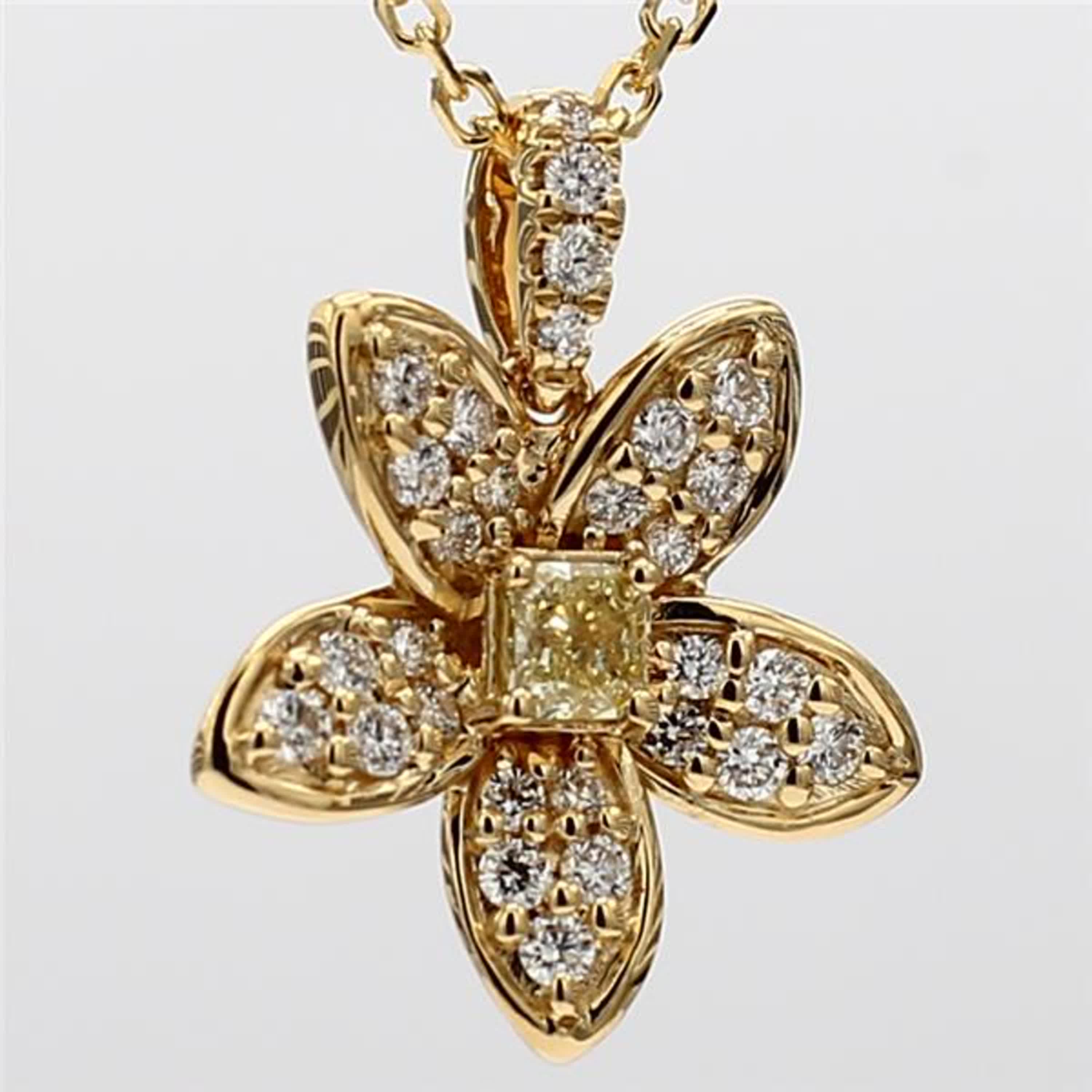 Natural Yellow Cushion and White Diamond .44 Carat TW Yellow Gold Drop Pendant