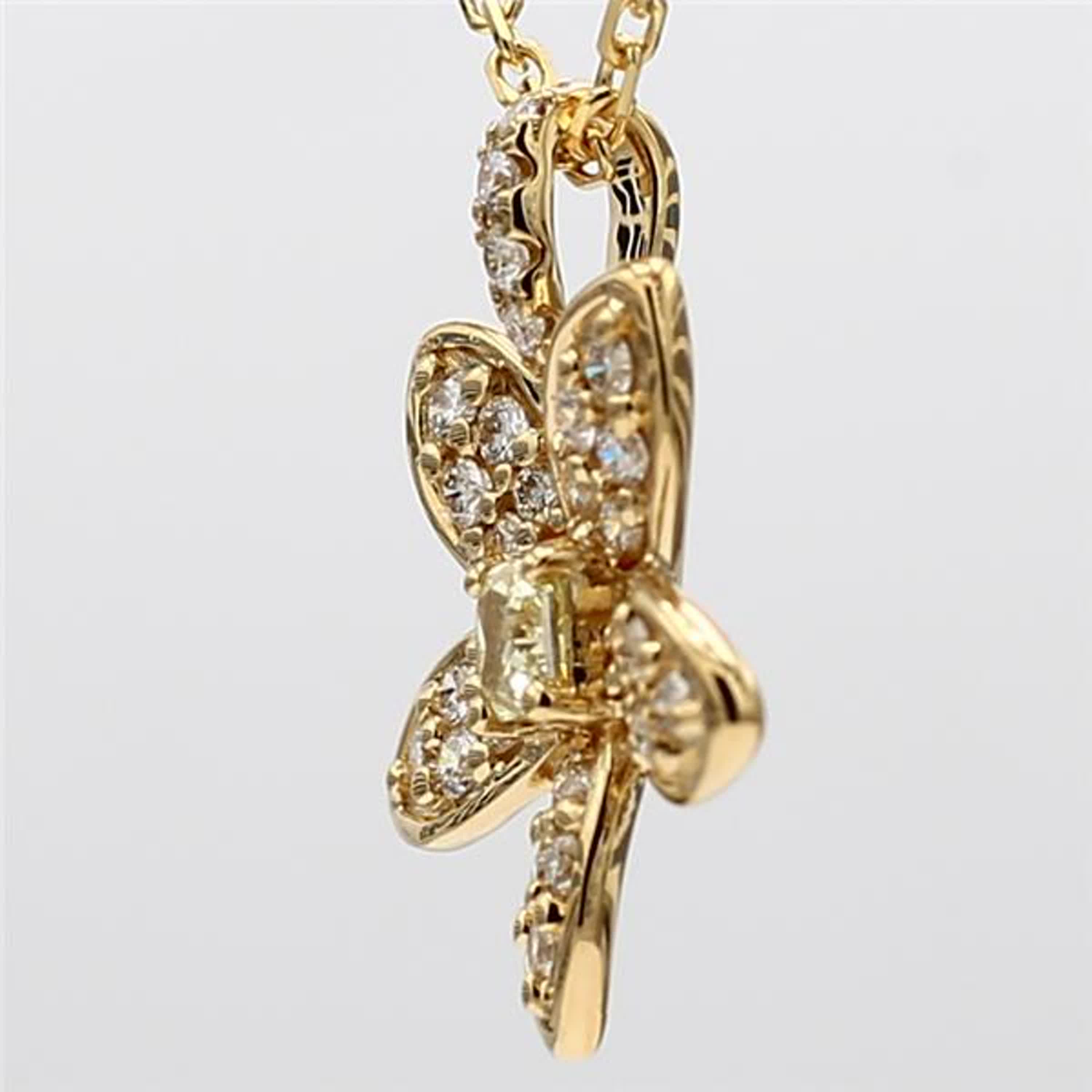 Natural Yellow Cushion and White Diamond .44 Carat TW Yellow Gold Drop Pendant