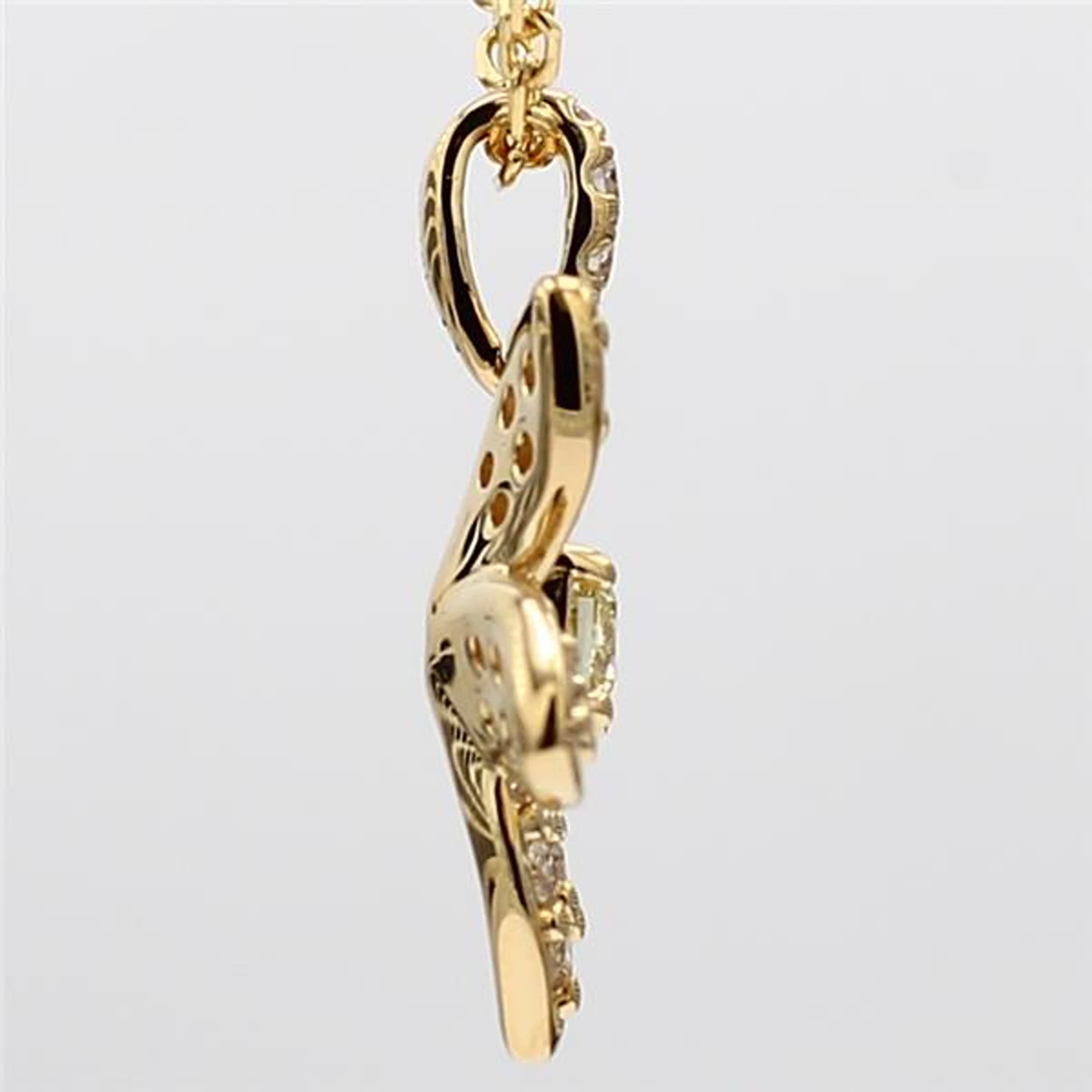 Natural Yellow Cushion and White Diamond .44 Carat TW Yellow Gold Drop Pendant