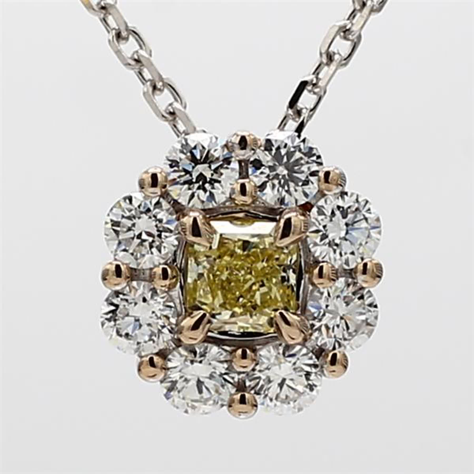 Natural Yellow Radiant and White Diamond .88 Carat TW Rose Gold Drop Pendant