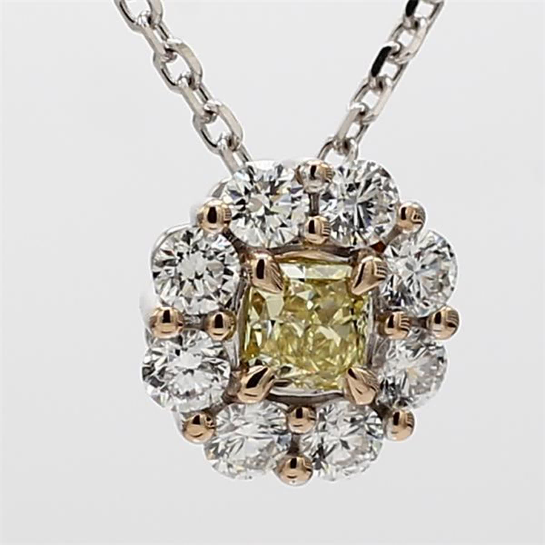 Natural Yellow Radiant and White Diamond .88 Carat TW Rose Gold Drop Pendant