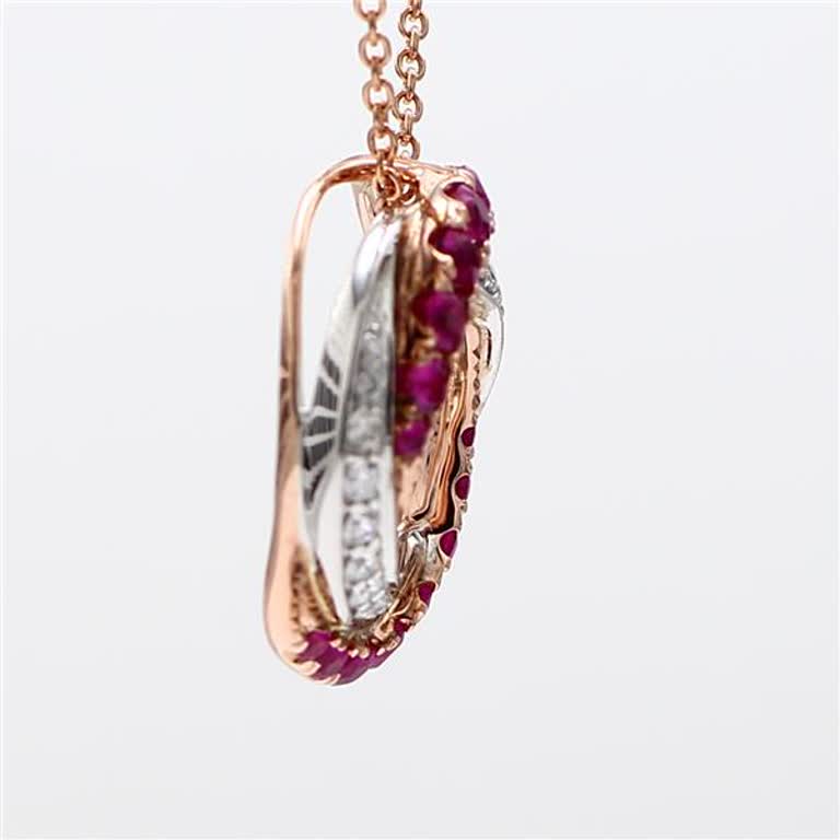 Natural Round Red Ruby and White Diamond .78 Carat TW Rose Gold Drop Pendant