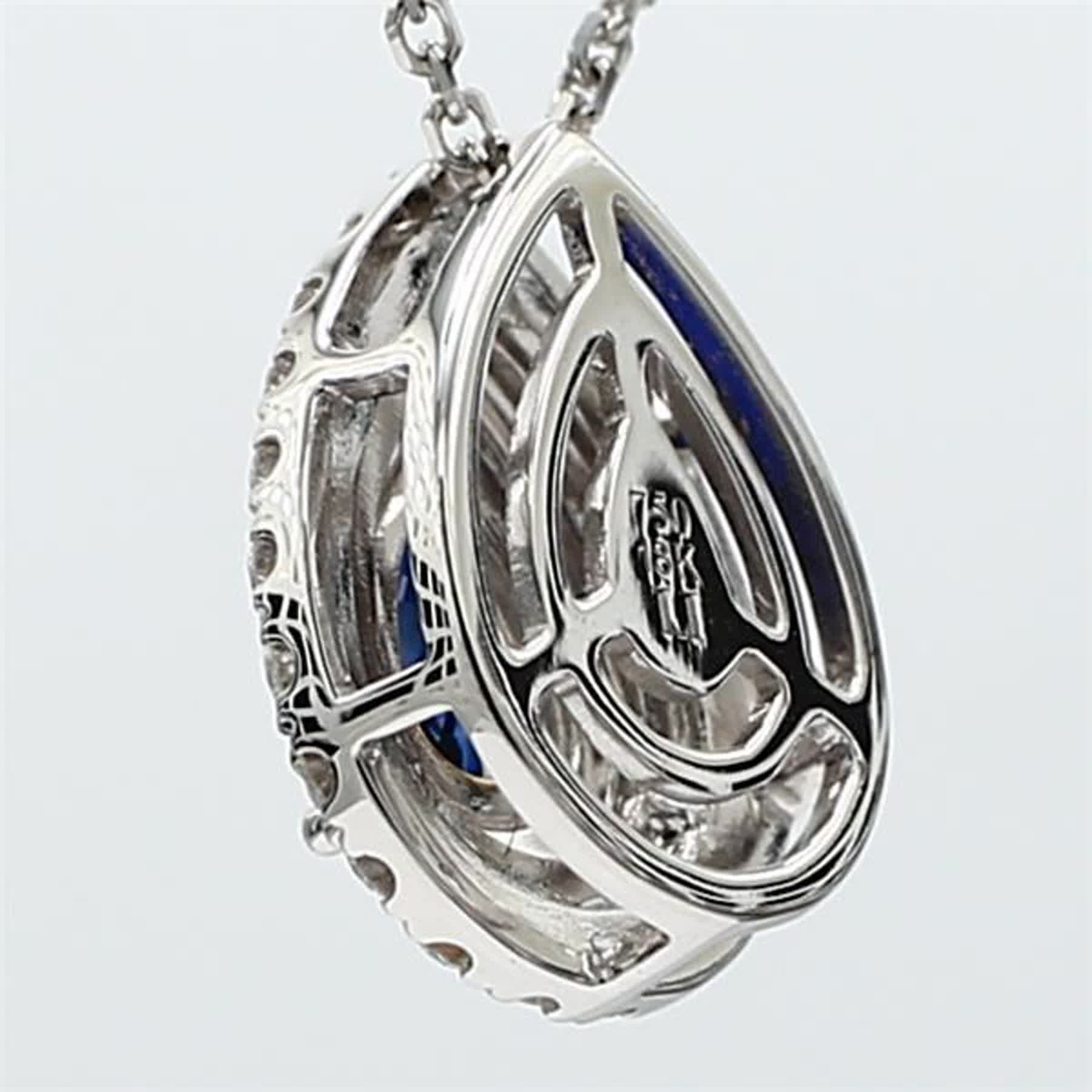 Natural Blue Pear Sapphire and White Diamond .73 Carat TW White Gold Pendant