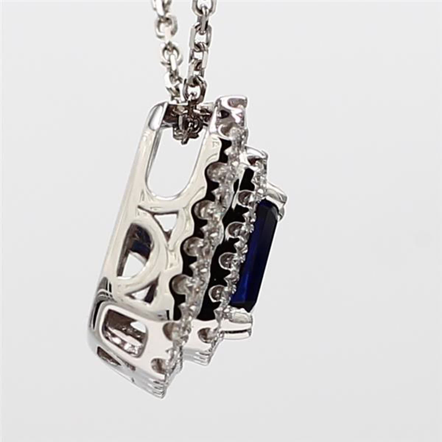 Natural Blue Emerald Cut Sapphire and White Diamond 1.04 Carat TW Gold Pendant