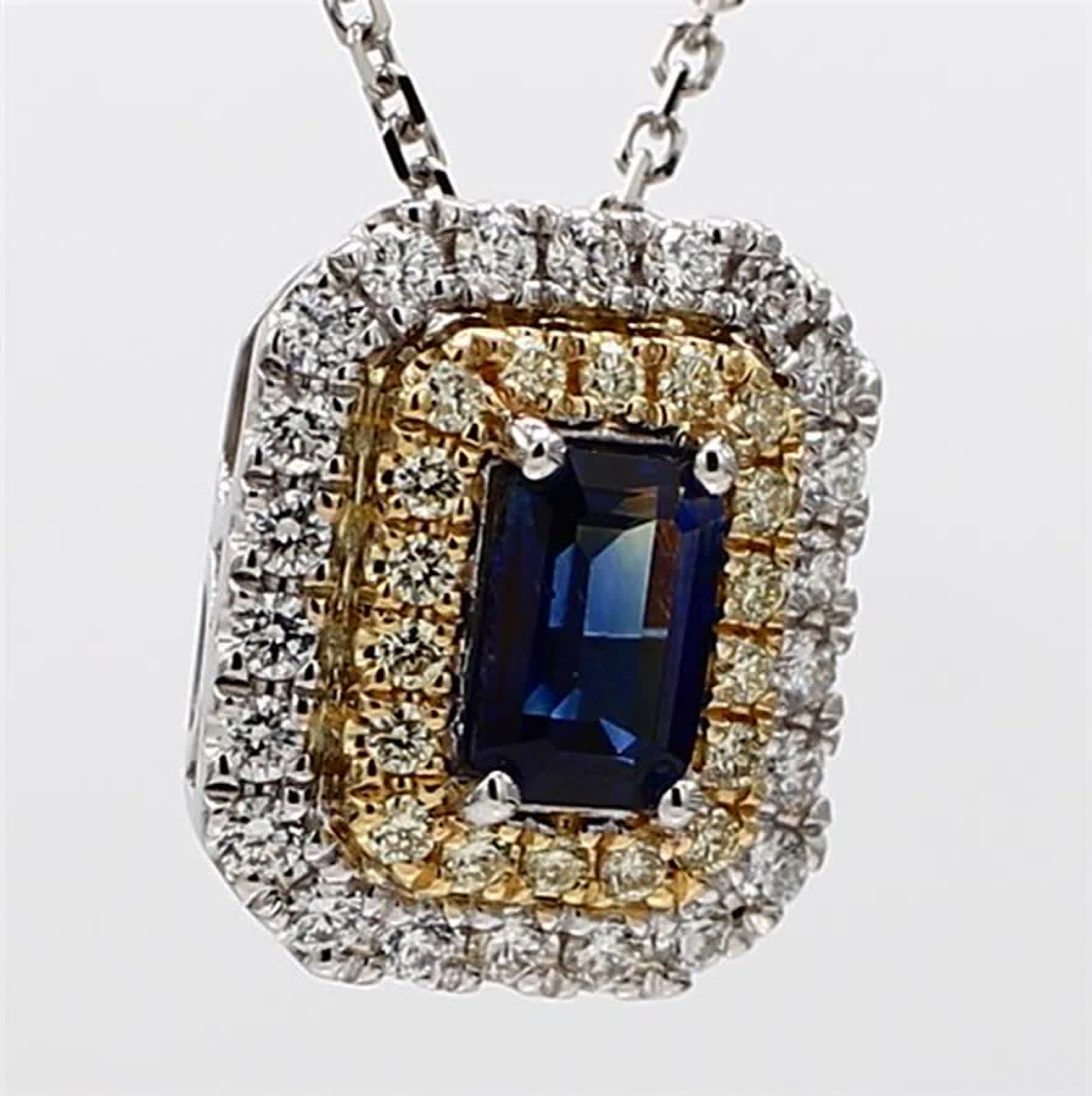 Natural Blue Emerald Cut Sapphire and Diamond 1.05 Carat TW Drop Pendant