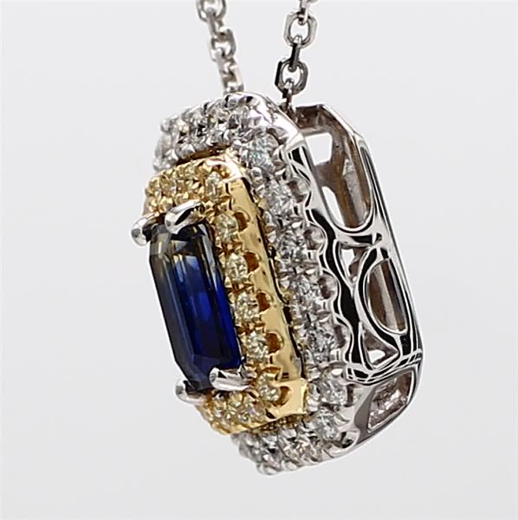 Natural Blue Emerald Cut Sapphire and Diamond 1.05 Carat TW Drop Pendant