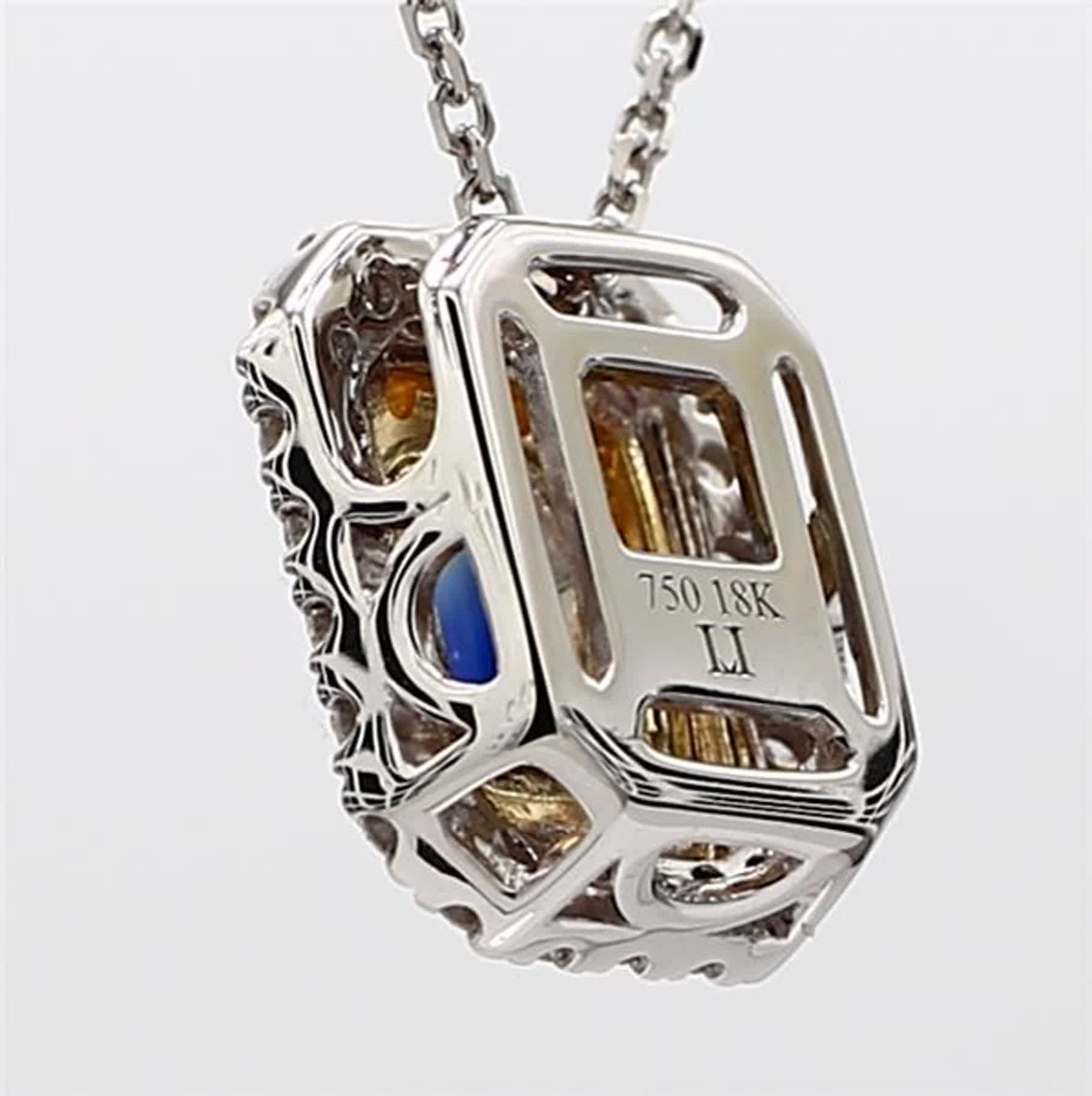 Natural Blue Emerald Cut Sapphire and Diamond 1.05 Carat TW Drop Pendant