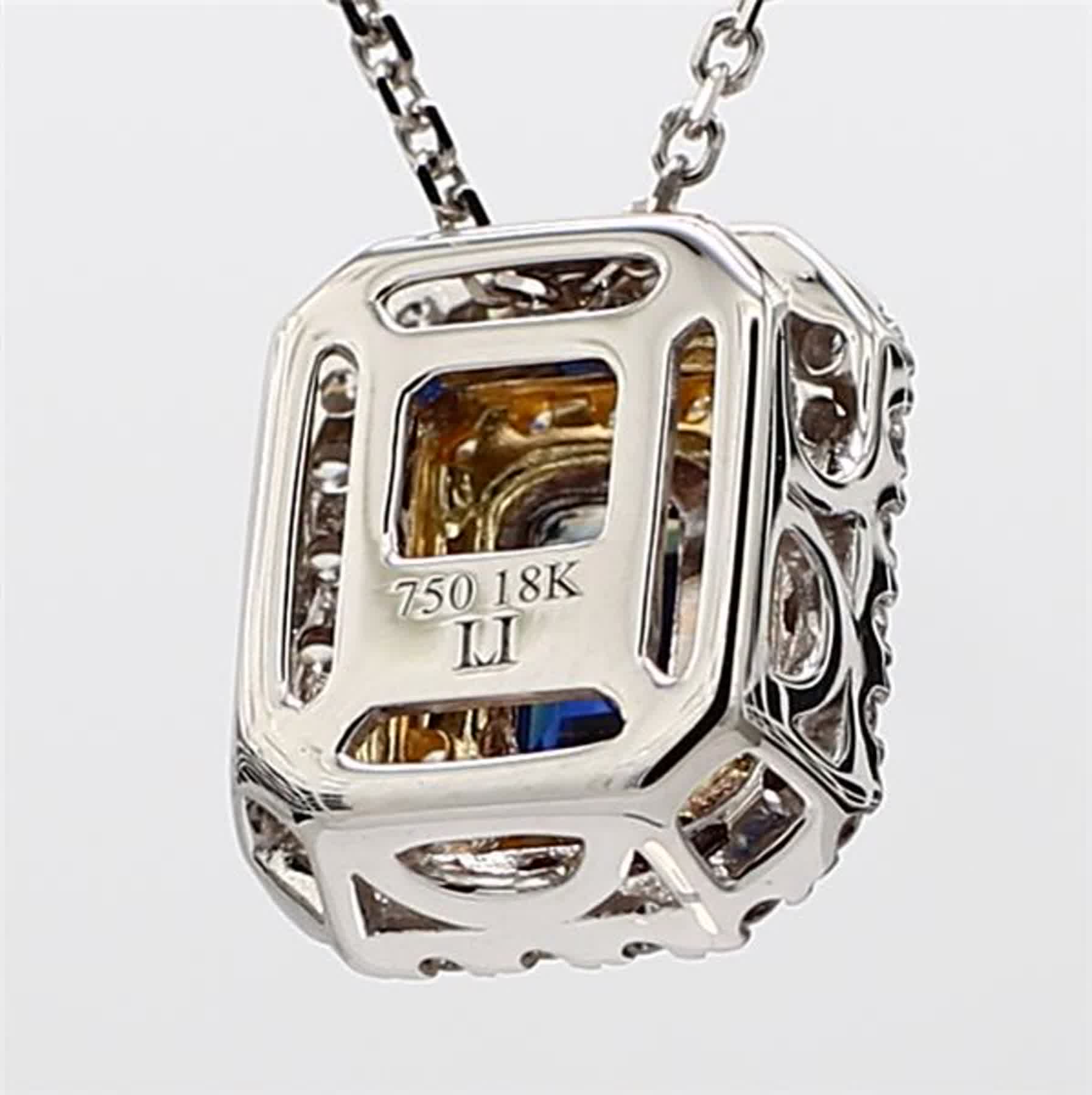 Natural Blue Emerald Cut Sapphire and Diamond 1.05 Carat TW Drop Pendant