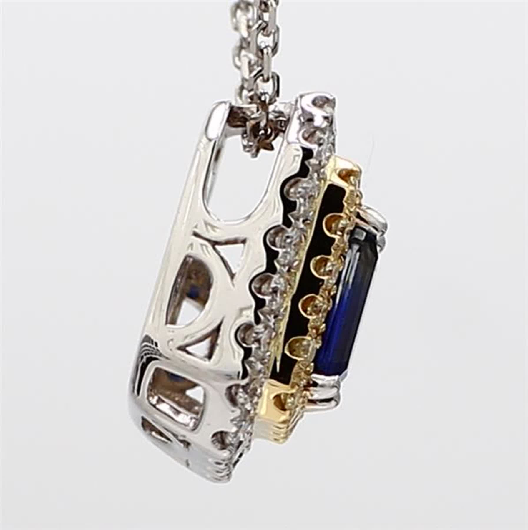Natural Blue Emerald Cut Sapphire and Diamond 1.05 Carat TW Drop Pendant