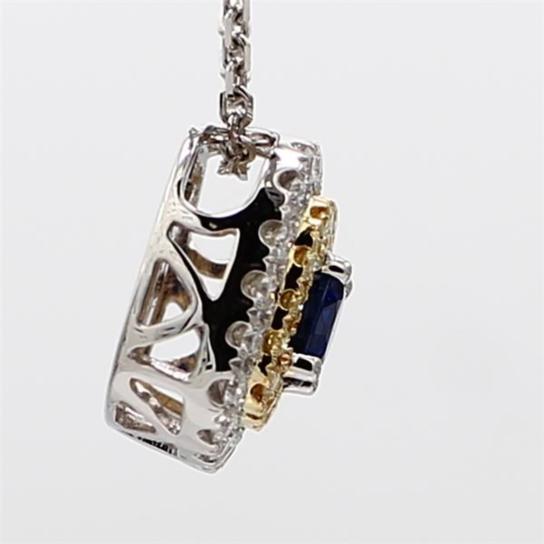 Natural Blue Round Sapphire and Diamond .60 Carat TW Gold Drop Pendant