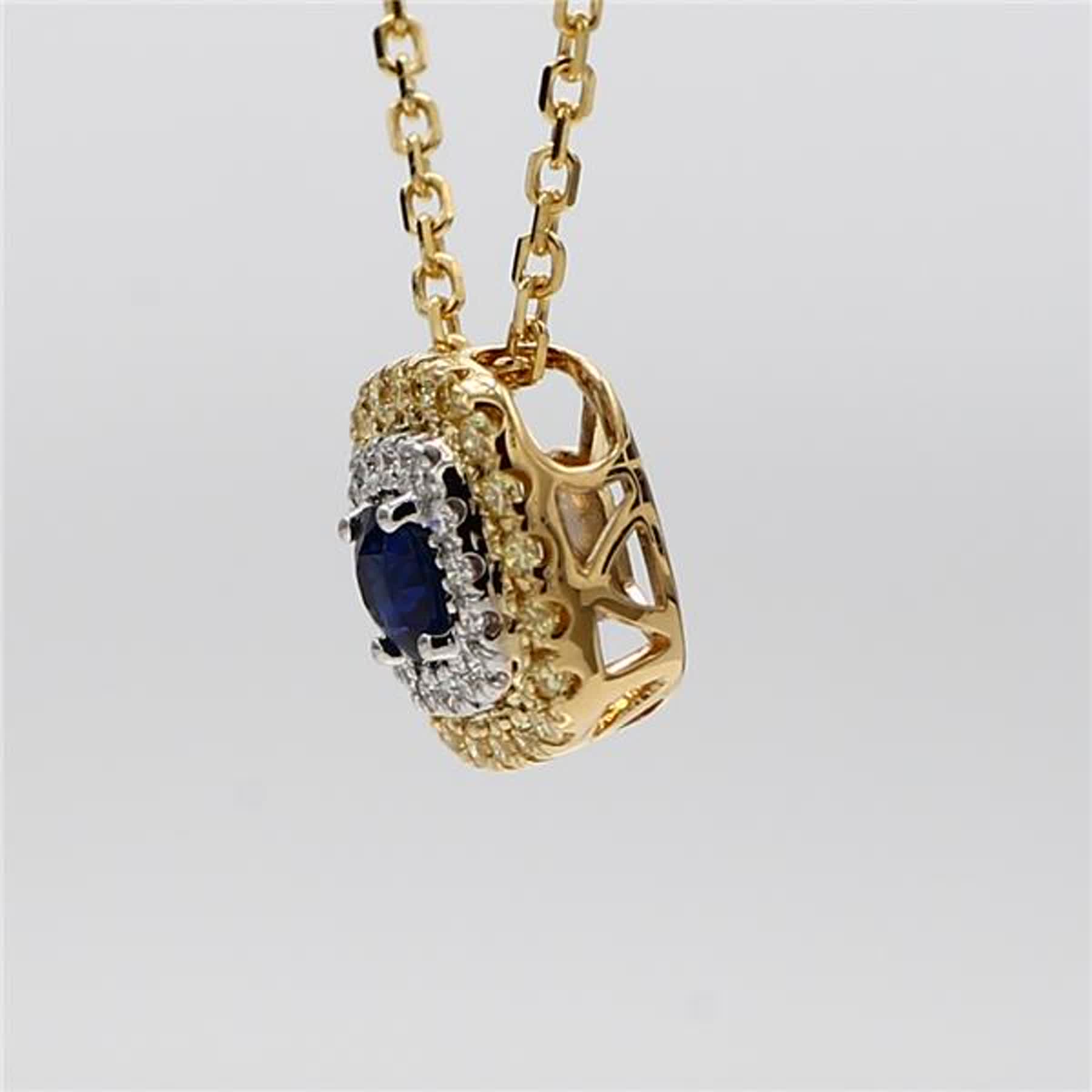 Natural Blue Round Sapphire and Diamond .61 Carat TW Gold Drop Pendant